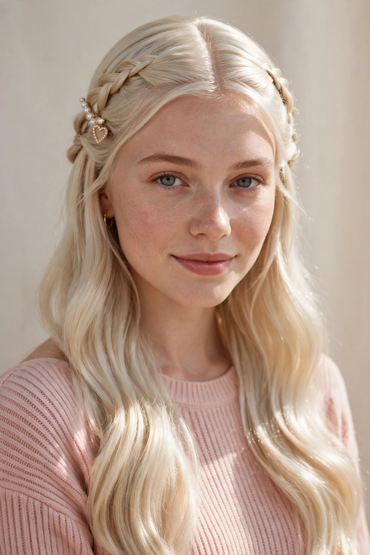 Valentine Date Night Hairstyles with Soft Braided Pieces in platinum blonde with a sleek with shine finish