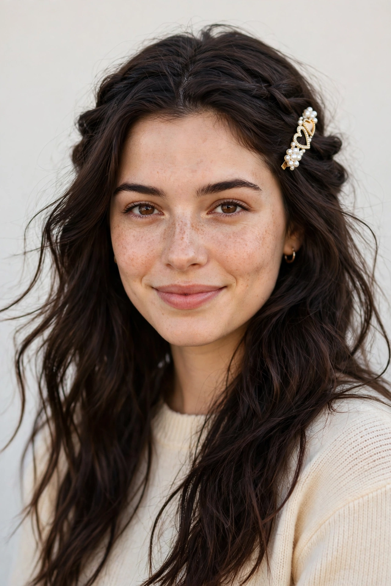 Valentine Date Night Hairstyles with Soft Braided Pieces in deep brunette with a relaxed with movement finish