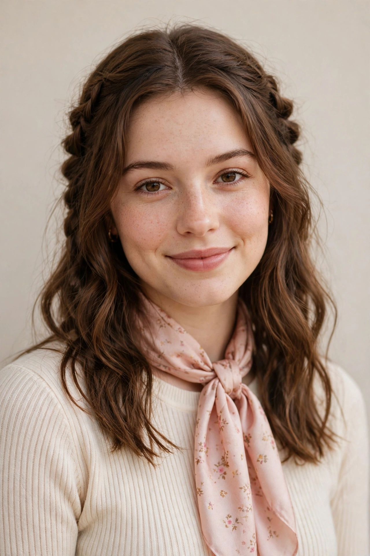 Valentine Date Night Hairstyles with Soft Braided Pieces in warm brown with a softly textured finish