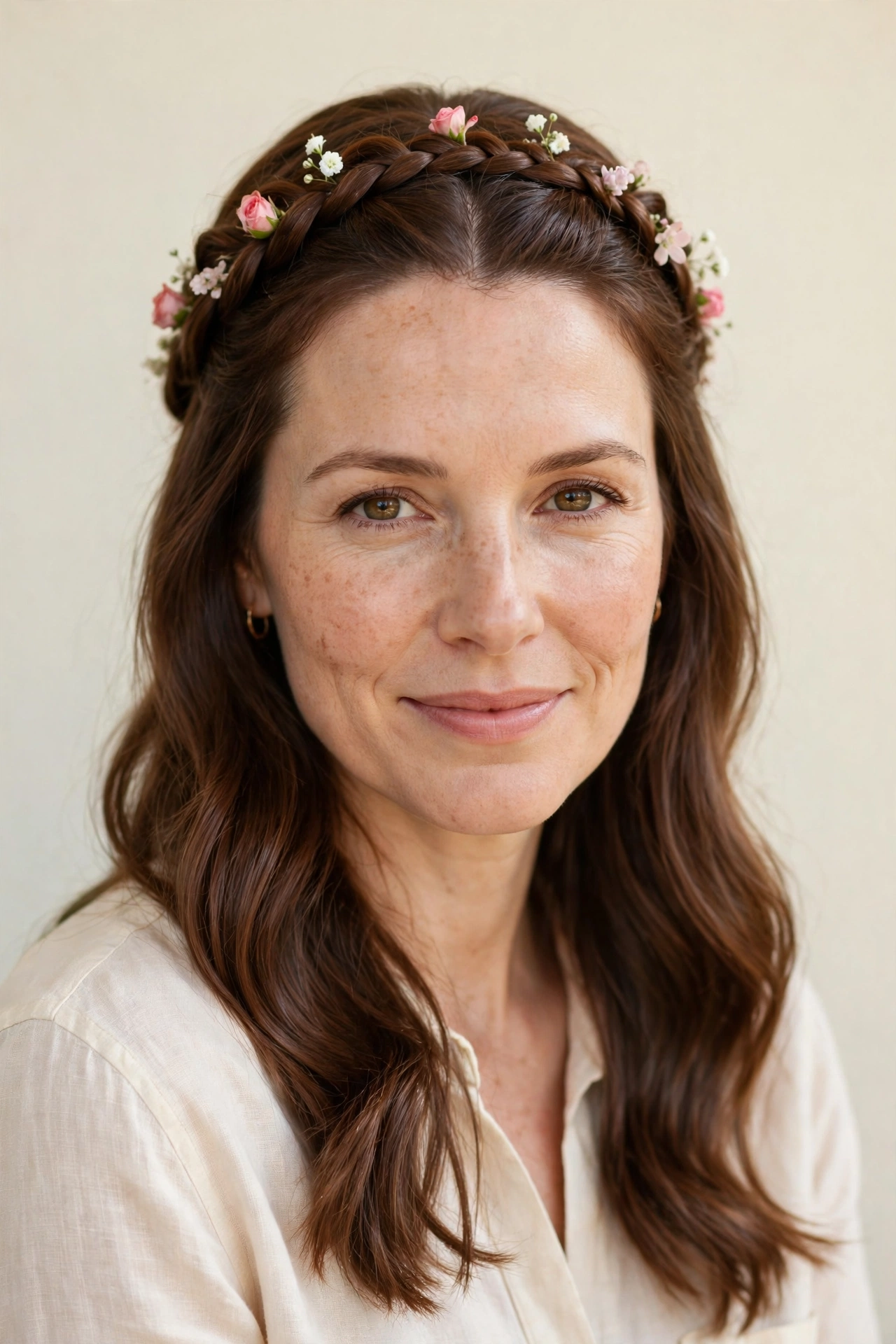 28 Valentine Half Up Hairstyles for Women in Their 30s with a Braided Top Section That Are Romantic, Chic and Easy to Wear 7 Valentine Half Up Hairstyles with a Braided Top Section in chestnut with a glossy and neat finish