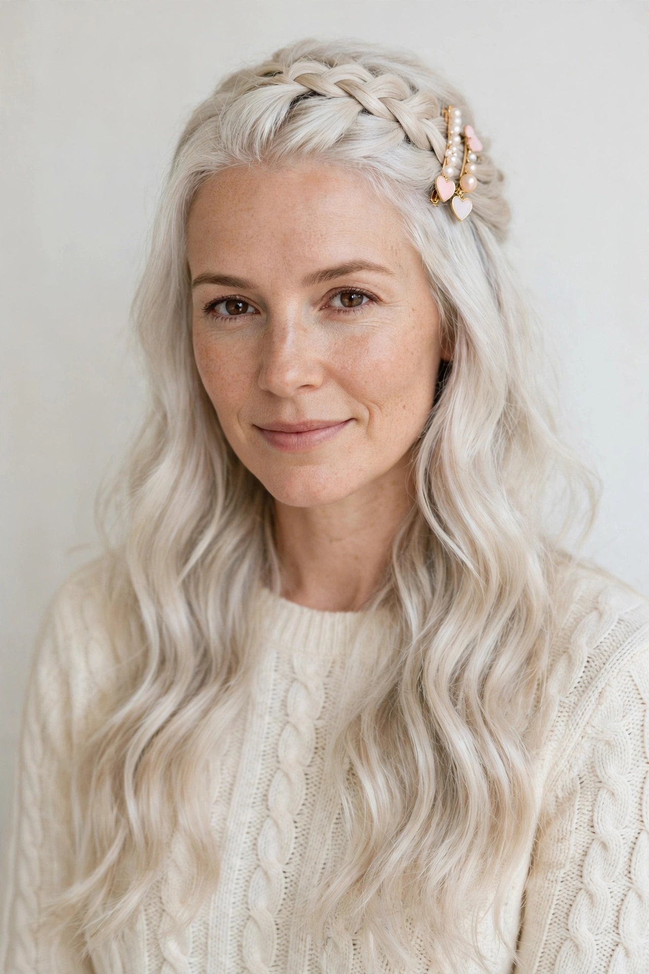 28 Valentine Half Up Hairstyles for Women in Their 30s with a Braided Top Section That Are Romantic, Chic and Easy to Wear 12 Platinum Blonde Valentine Half Up Hairstyles with a Braided Top Section with A Pretty Barrette