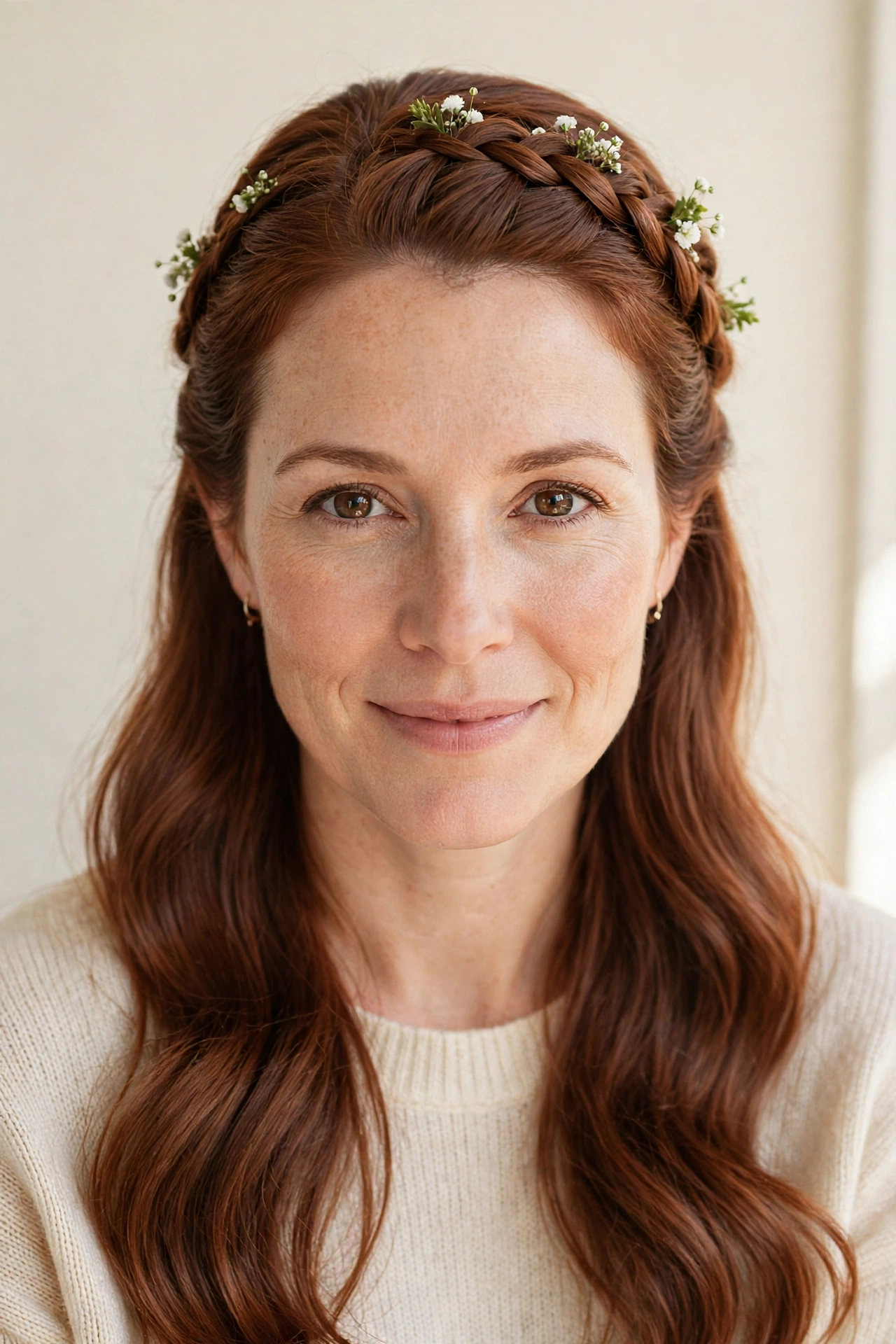 28 Valentine Half Up Hairstyles for Women in Their 30s with a Braided Top Section That Are Romantic, Chic and Easy to Wear 15 Valentine Half Up Hairstyles with a Braided Top Section in soft auburn with a glossy and neat finish