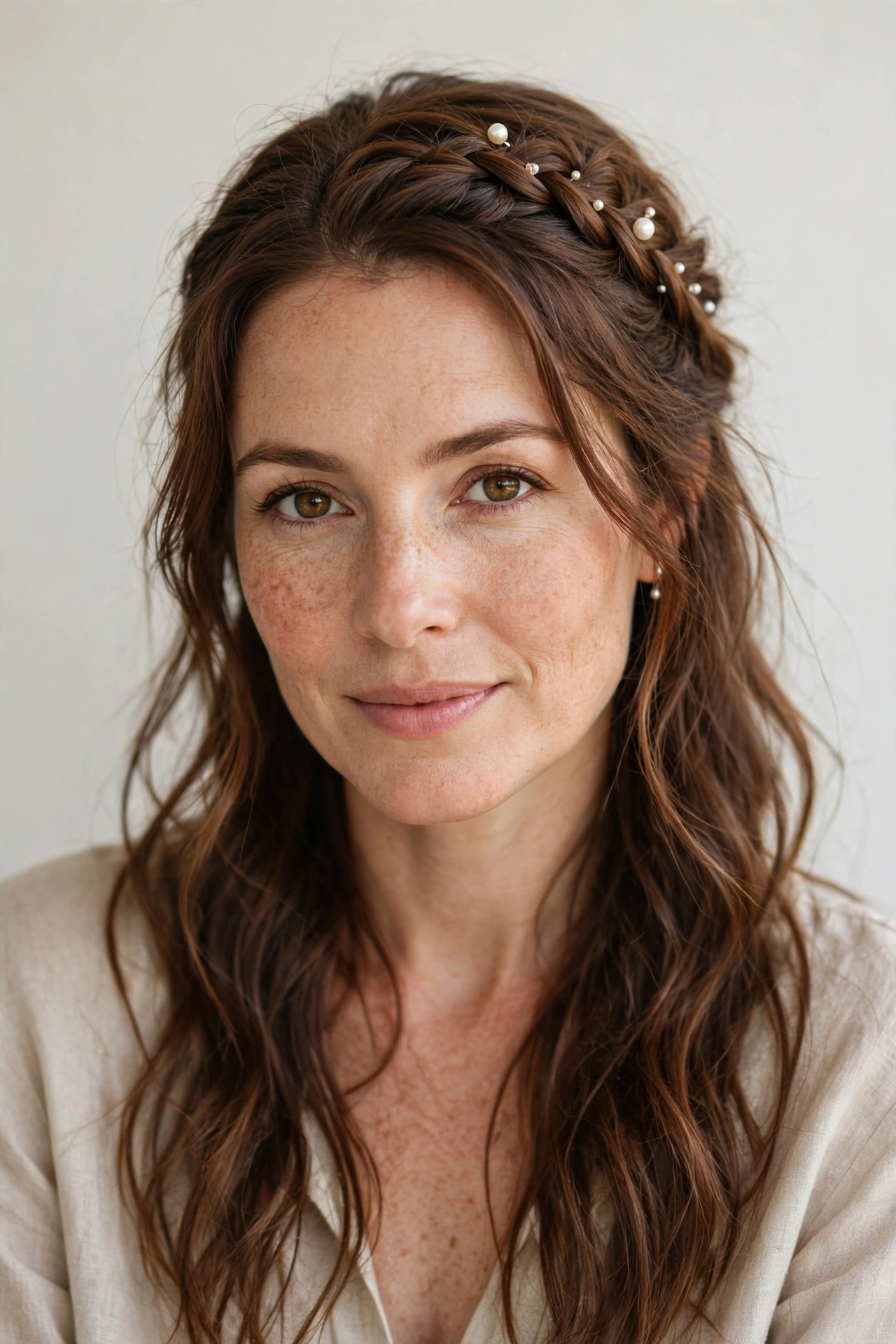 28 Valentine Half Up Hairstyles for Women in Their 30s with a Braided Top Section That Are Romantic, Chic and Easy to Wear 19 Valentine Half Up Hairstyles with a Braided Top Section in chestnut with a gently tousled finish