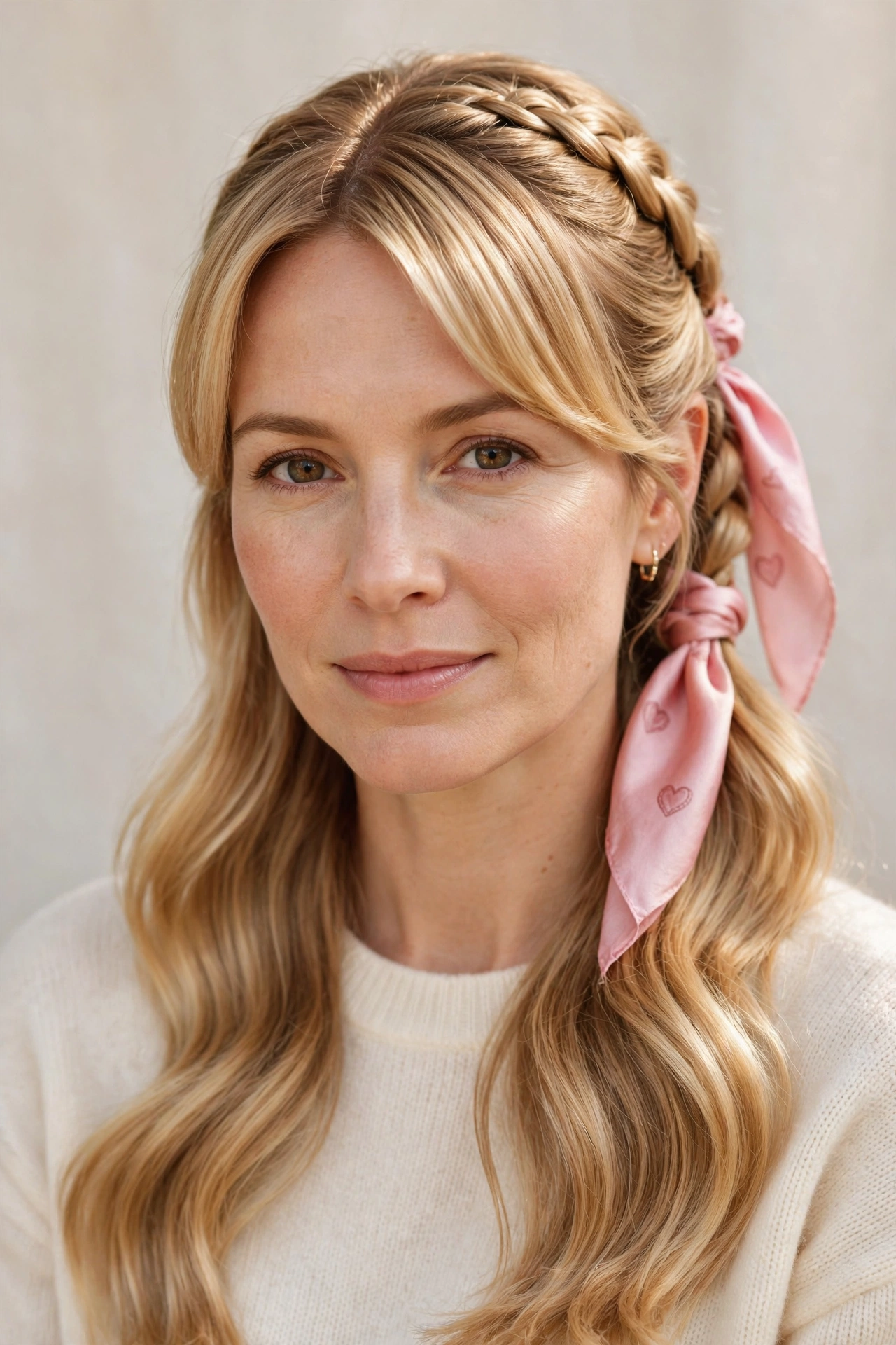 28 Valentine Half Up Hairstyles for Women in Their 30s with a Braided Top Section That Are Romantic, Chic and Easy to Wear 22 Honey Blonde Valentine Half Up Hairstyles with a Braided Top Section with A Silk Scarf Accent