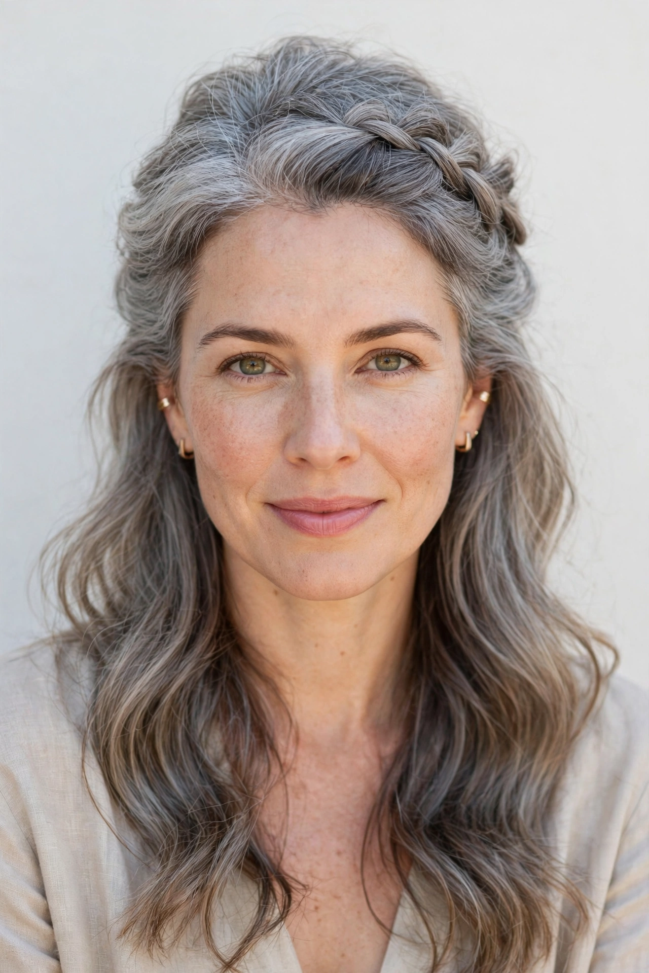 28 Valentine Half Up Hairstyles for Women in Their 30s with a Braided Top Section That Are Romantic, Chic and Easy to Wear 25 Valentine Half Up Hairstyles with a Braided Top Section in soft grey-blended with a voluminous at the roots finish