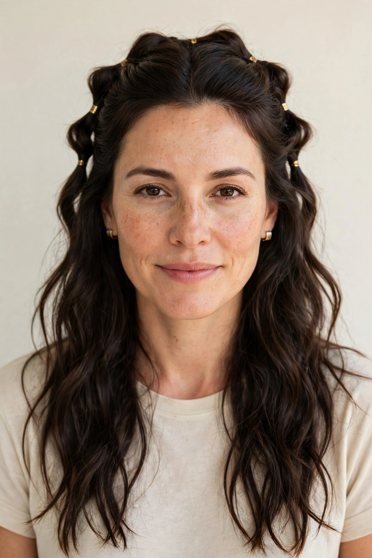 22 Valentine Half Up Hairstyles for Women in Their 30s with Twisted Sections That Are Romantic, Chic and Easy to Wear 17 Valentine Half Up Hairstyles with Twisted Sections in deep brunette with a relaxed with movement finish