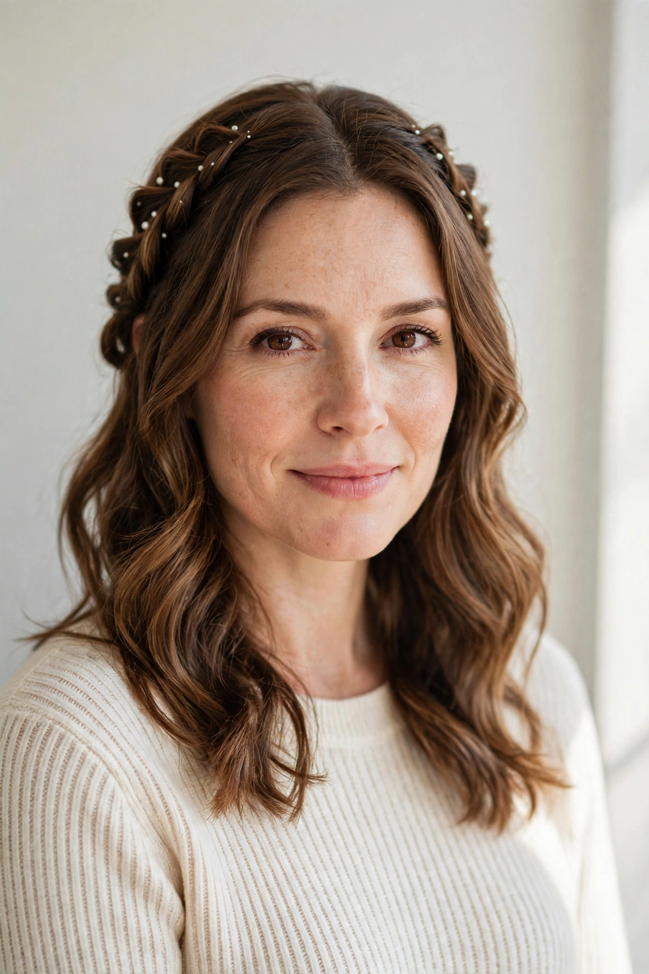 22 Valentine Half Up Hairstyles for Women in Their 30s with Twisted Sections That Are Romantic, Chic and Easy to Wear 19 Valentine Half Up Hairstyles with Twisted Sections in warm brown with a softly textured finish