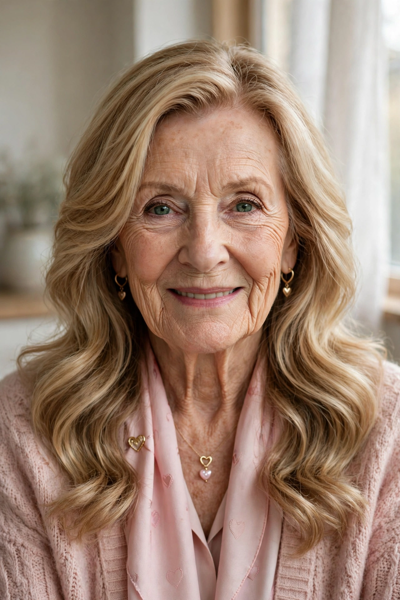 soft waves with face-framing layers in honey blonde with side part