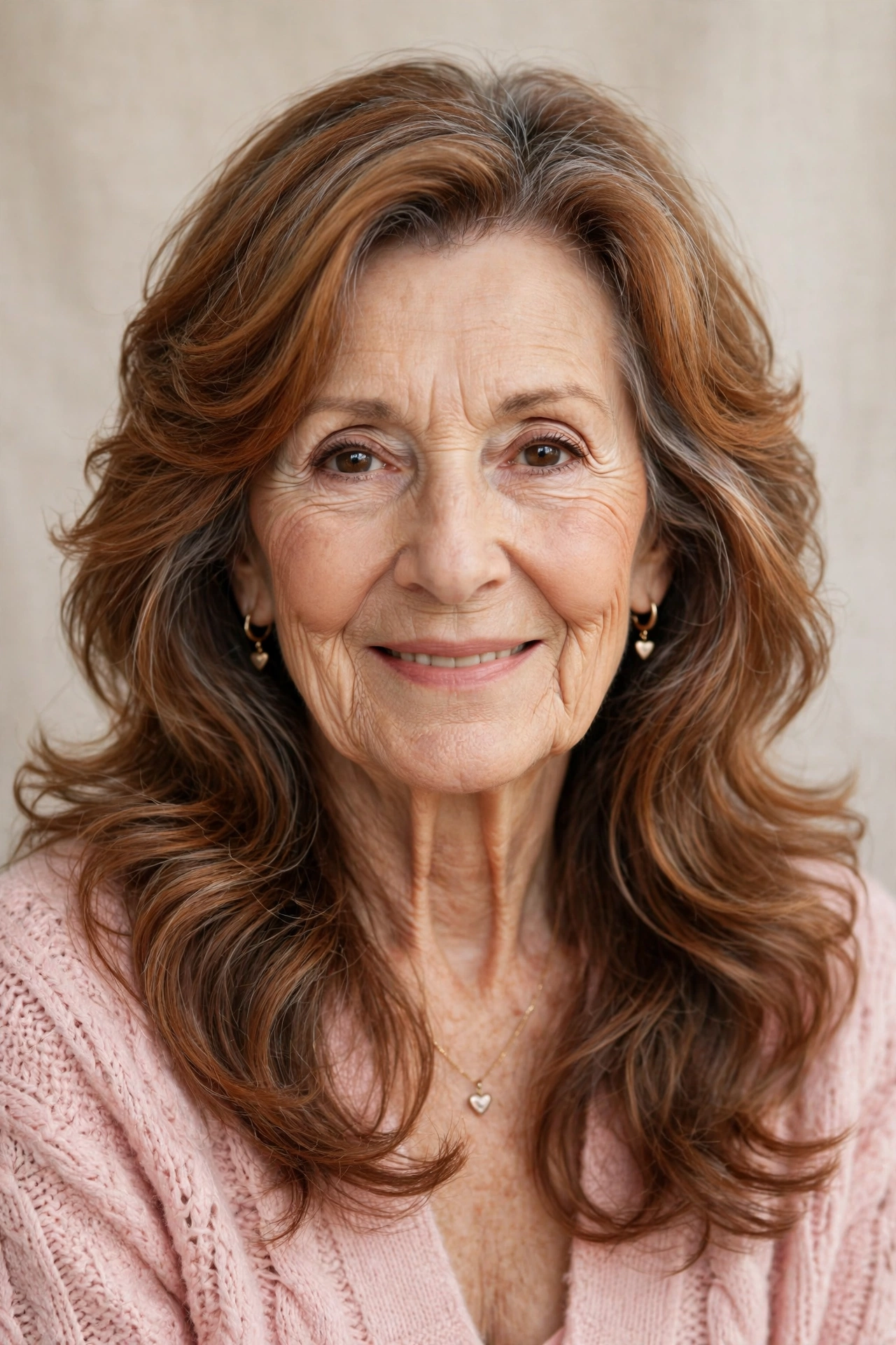 soft waves with layered ends in warm auburn with easy finish