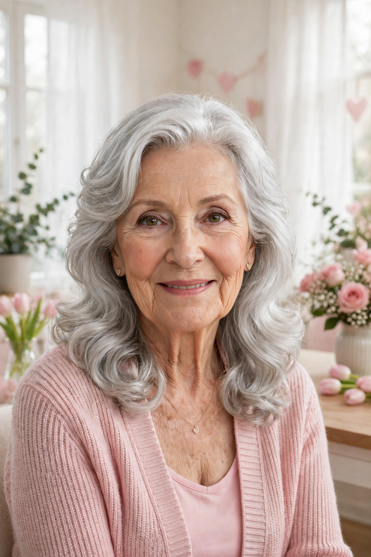 soft silver waves with gentle layers in bright silver with glossy finish