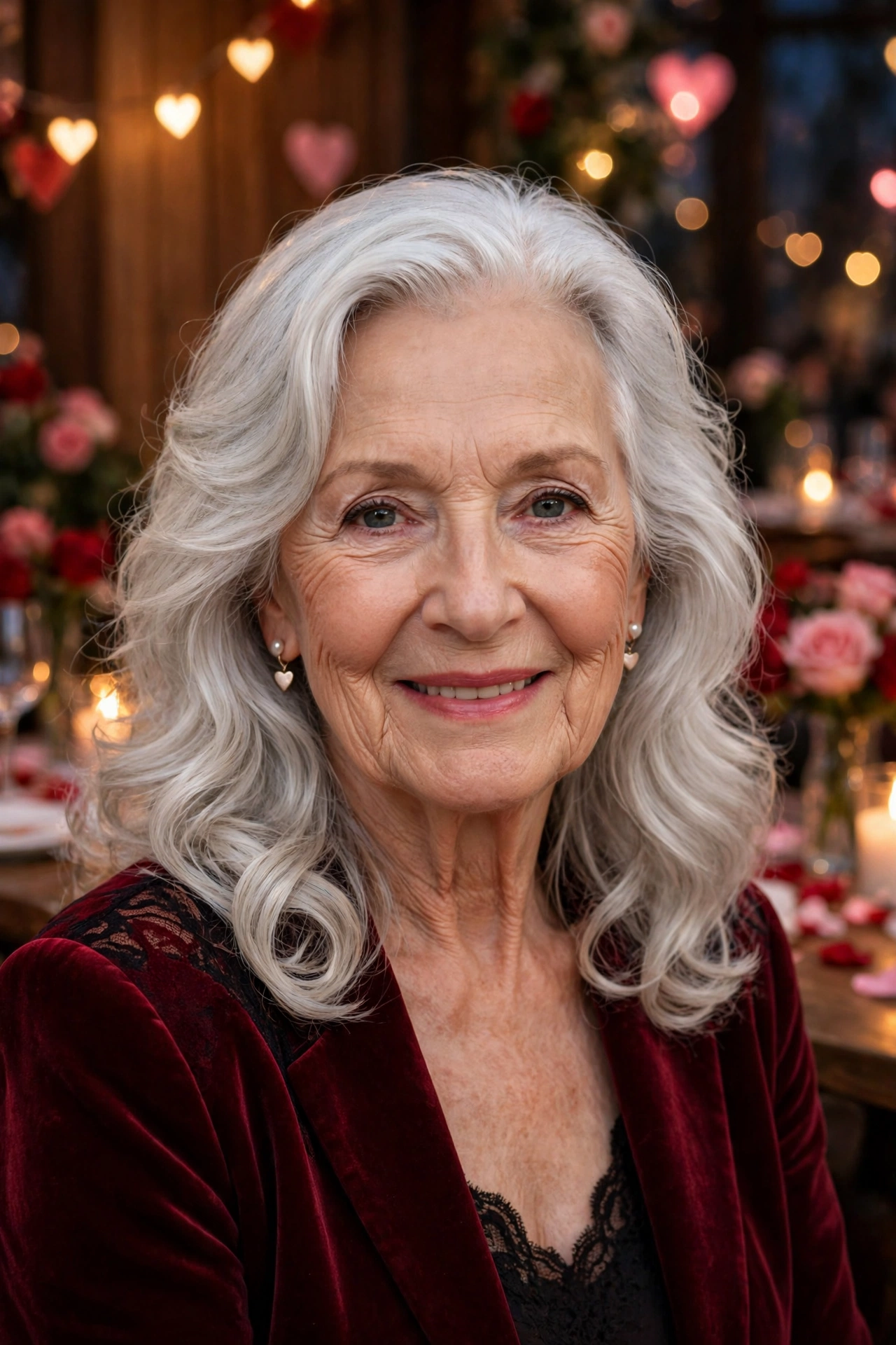 soft silver waves with a side part in bright silver with soft movement