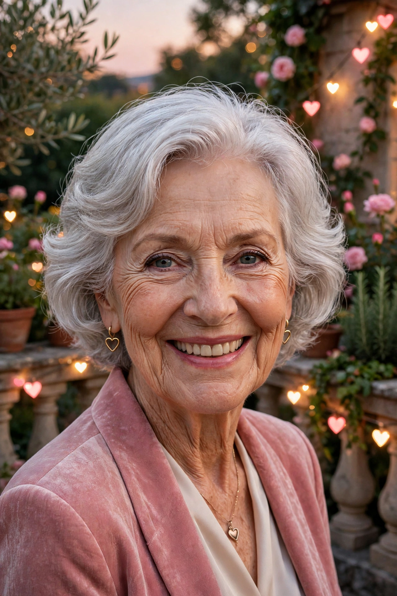 soft silver waves with a short cut in bright silver with celebration glow