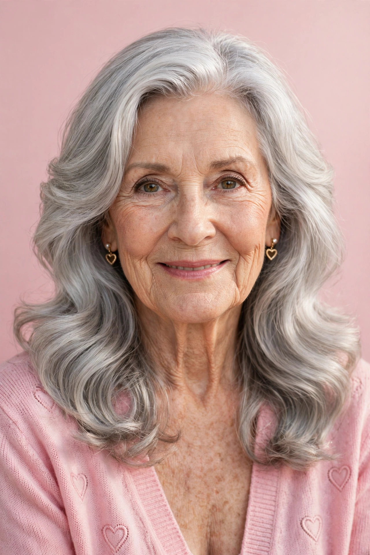 soft silver waves with gentle layers in soft silver grey with high shine
