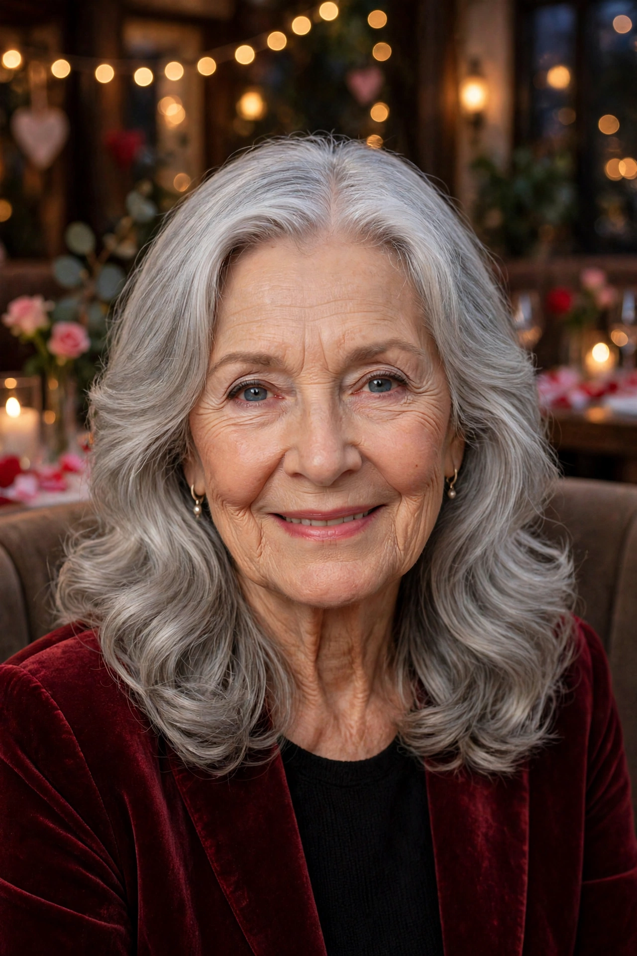 soft silver waves with face framing in soft silver grey with centre part