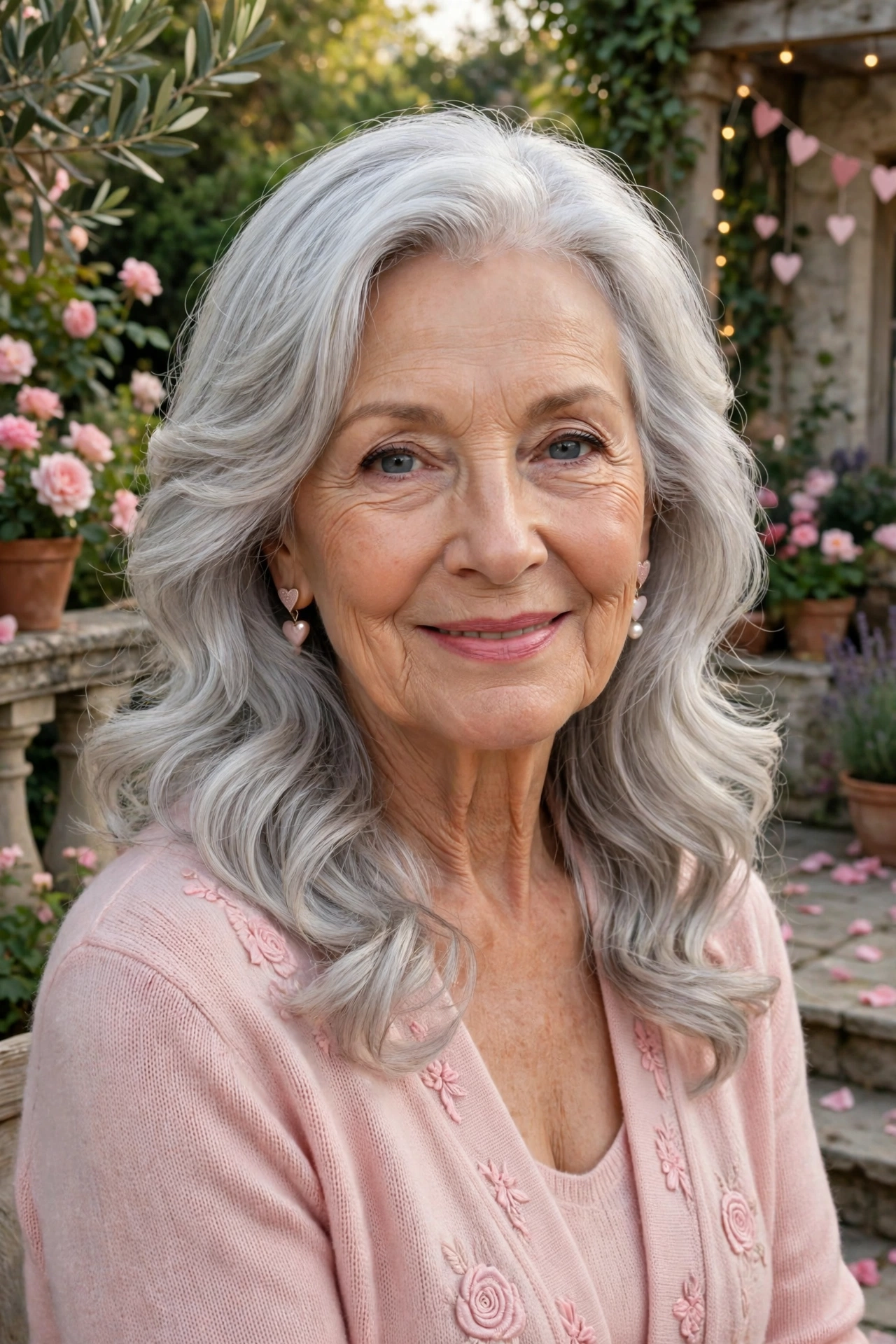 soft silver waves with gentle layers in pearl silver with polished ends