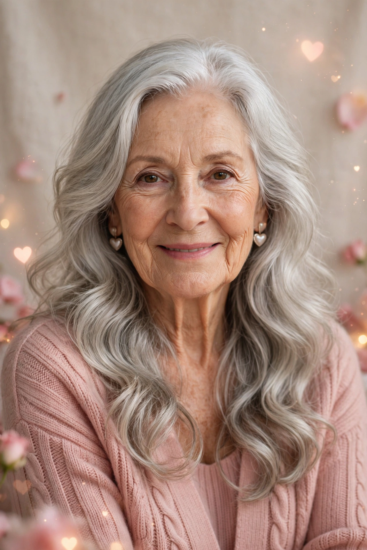 soft silver waves with face framing in pearl silver with soft movement