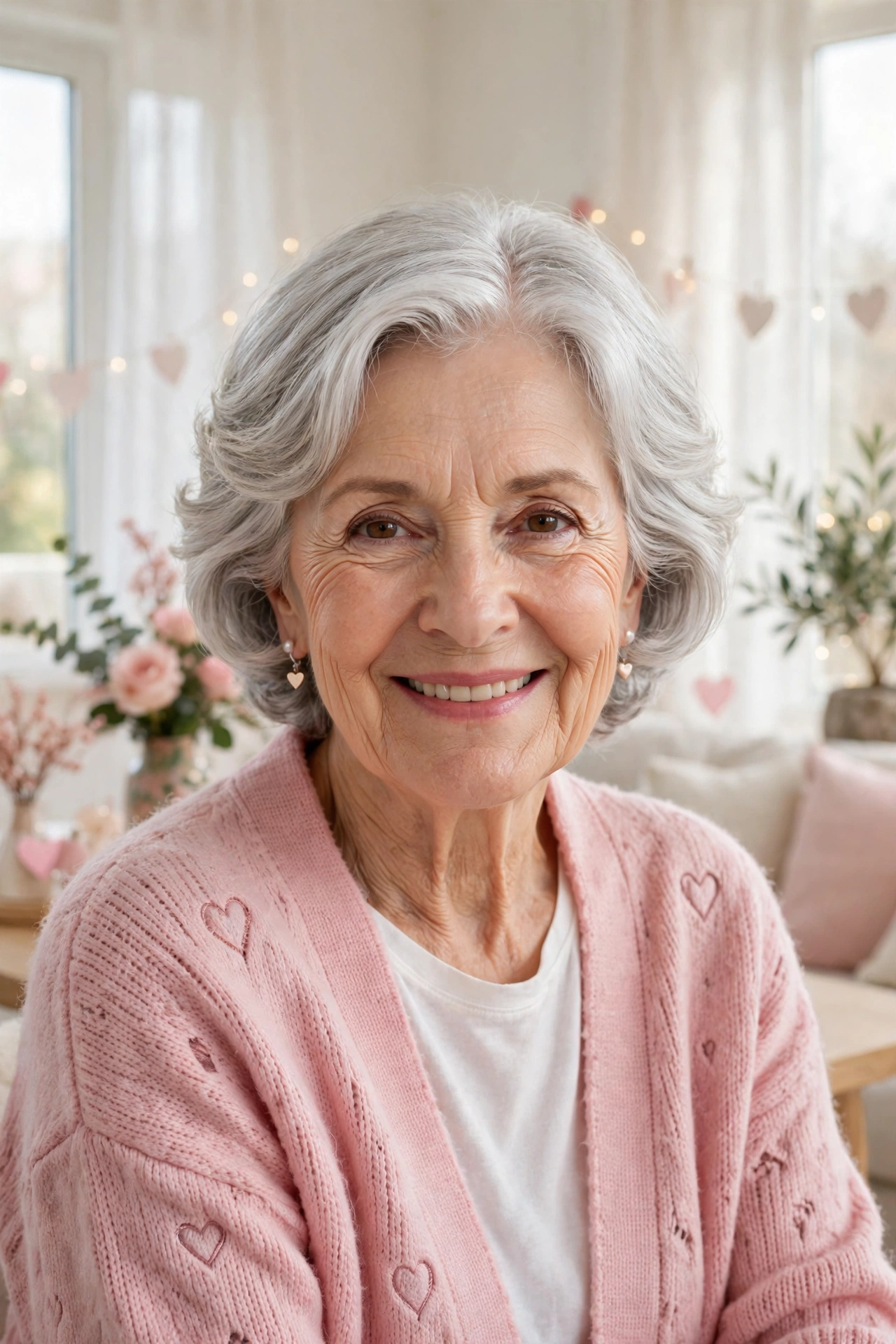 soft silver waves with a short cut in pearl silver with centre part
