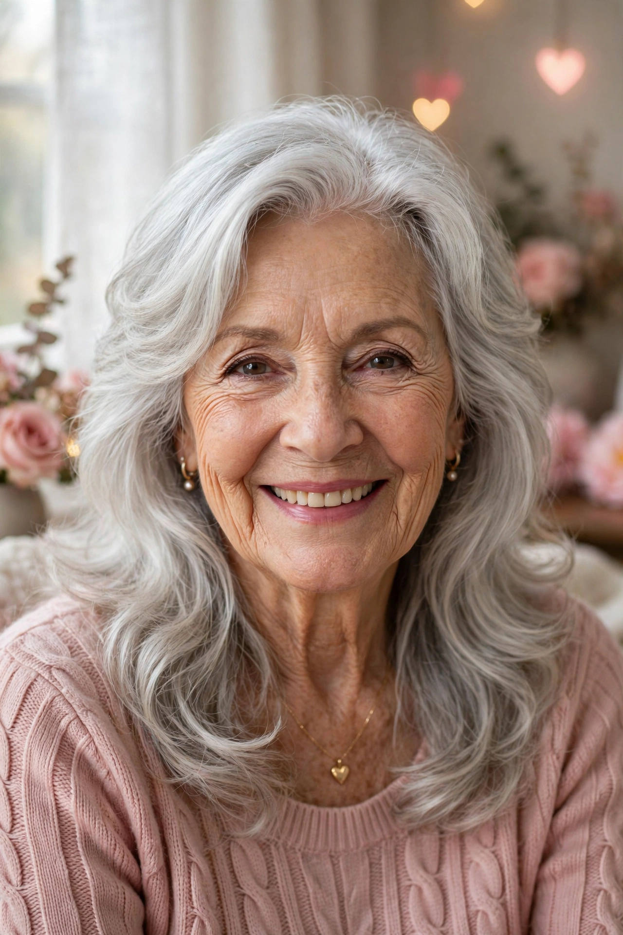 soft silver waves with gentle layers in silver white with celebration glow