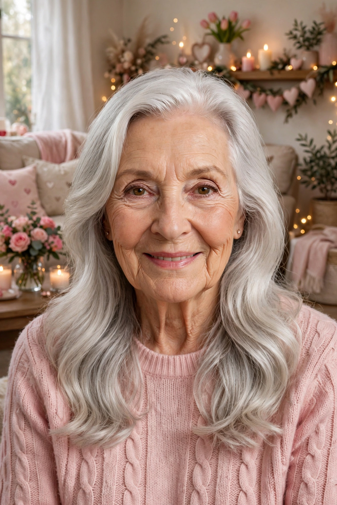 soft silver waves with a side part in silver white with polished ends