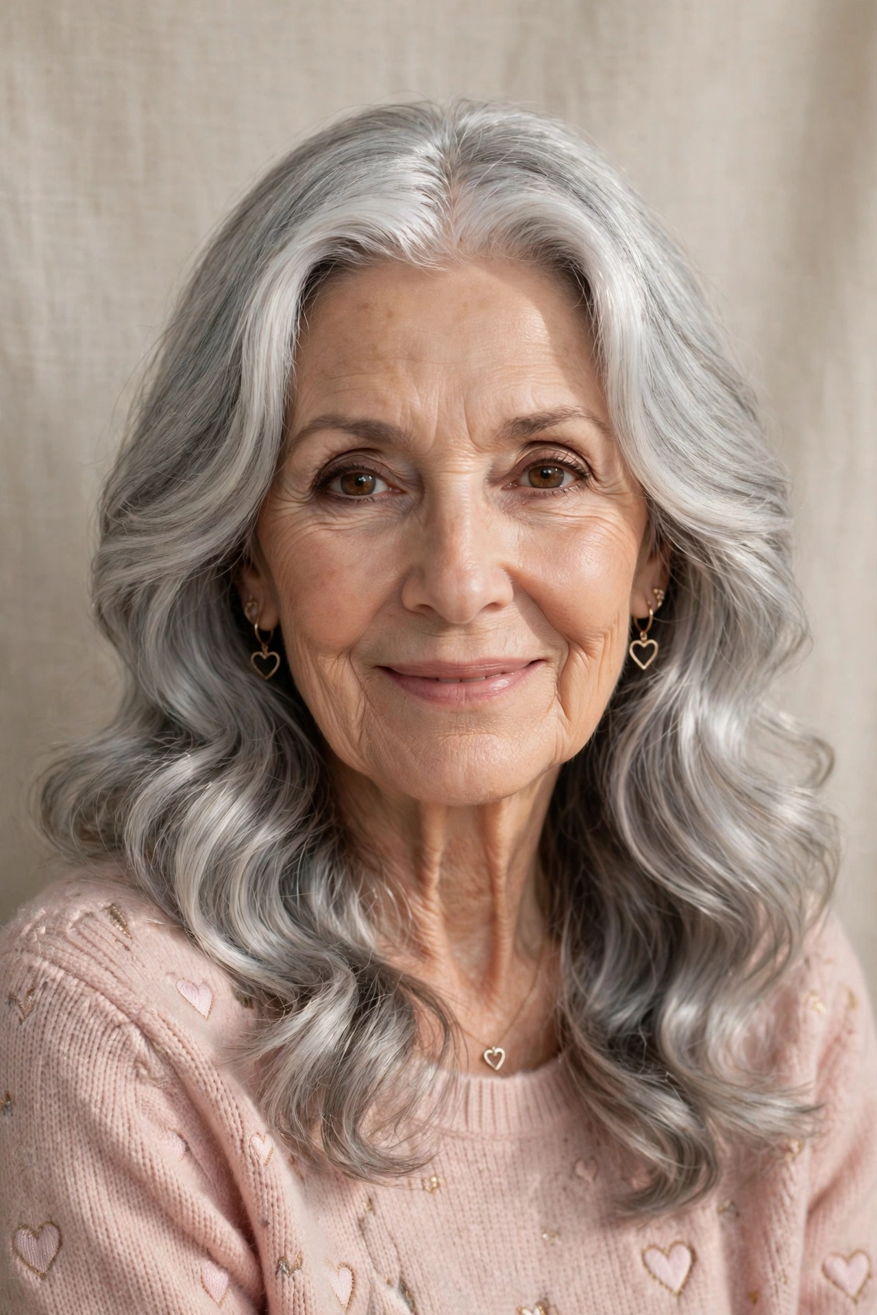 soft silver waves with shine in smoky silver with centre part