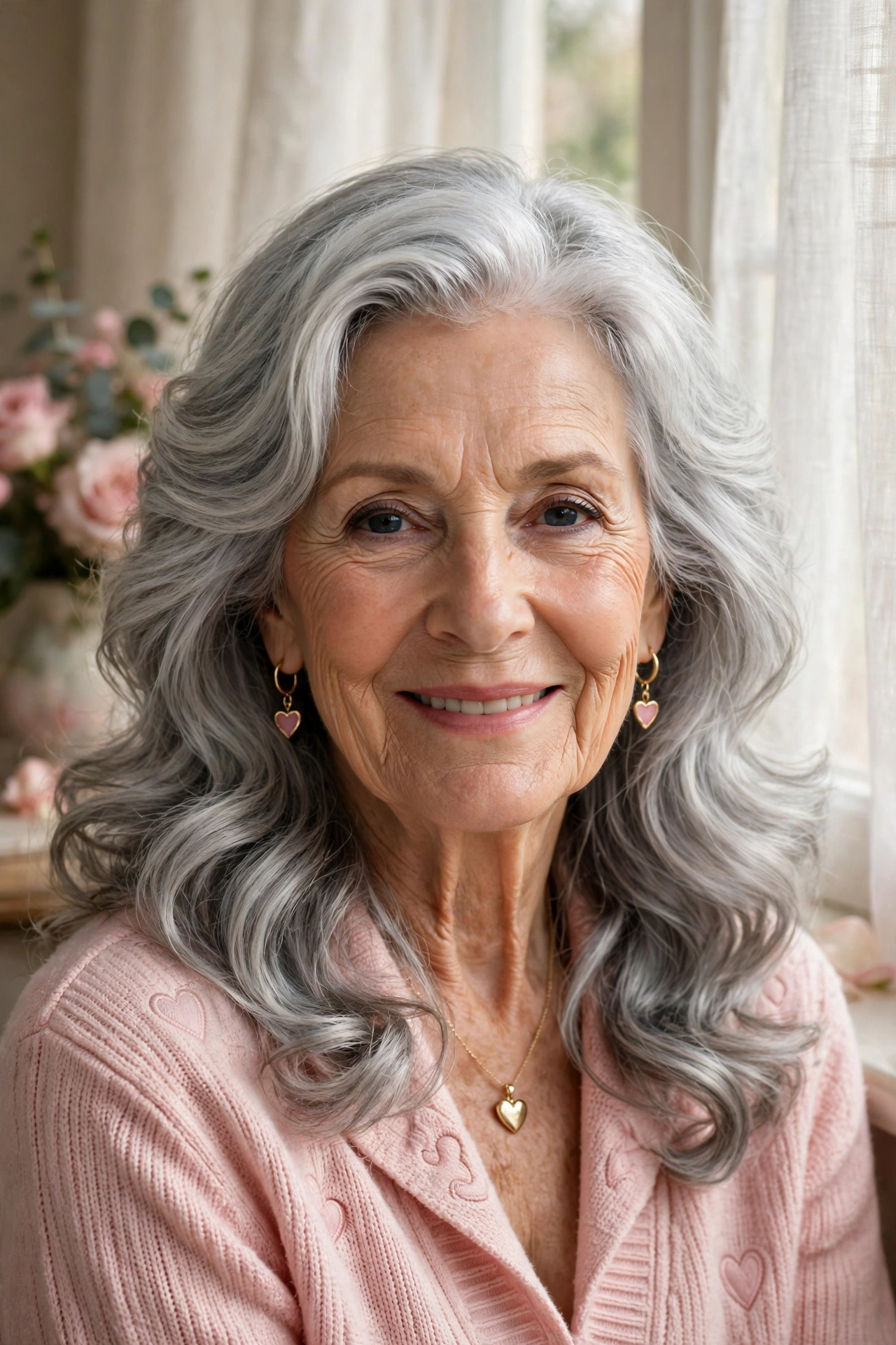 soft silver waves with volume in smoky silver with polished ends