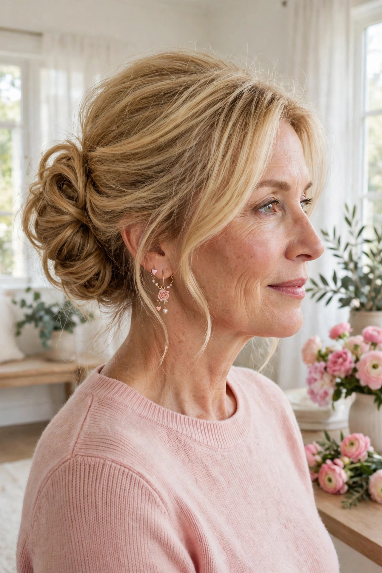 volumised chignon for fine hair in honey blonde with texturising volume