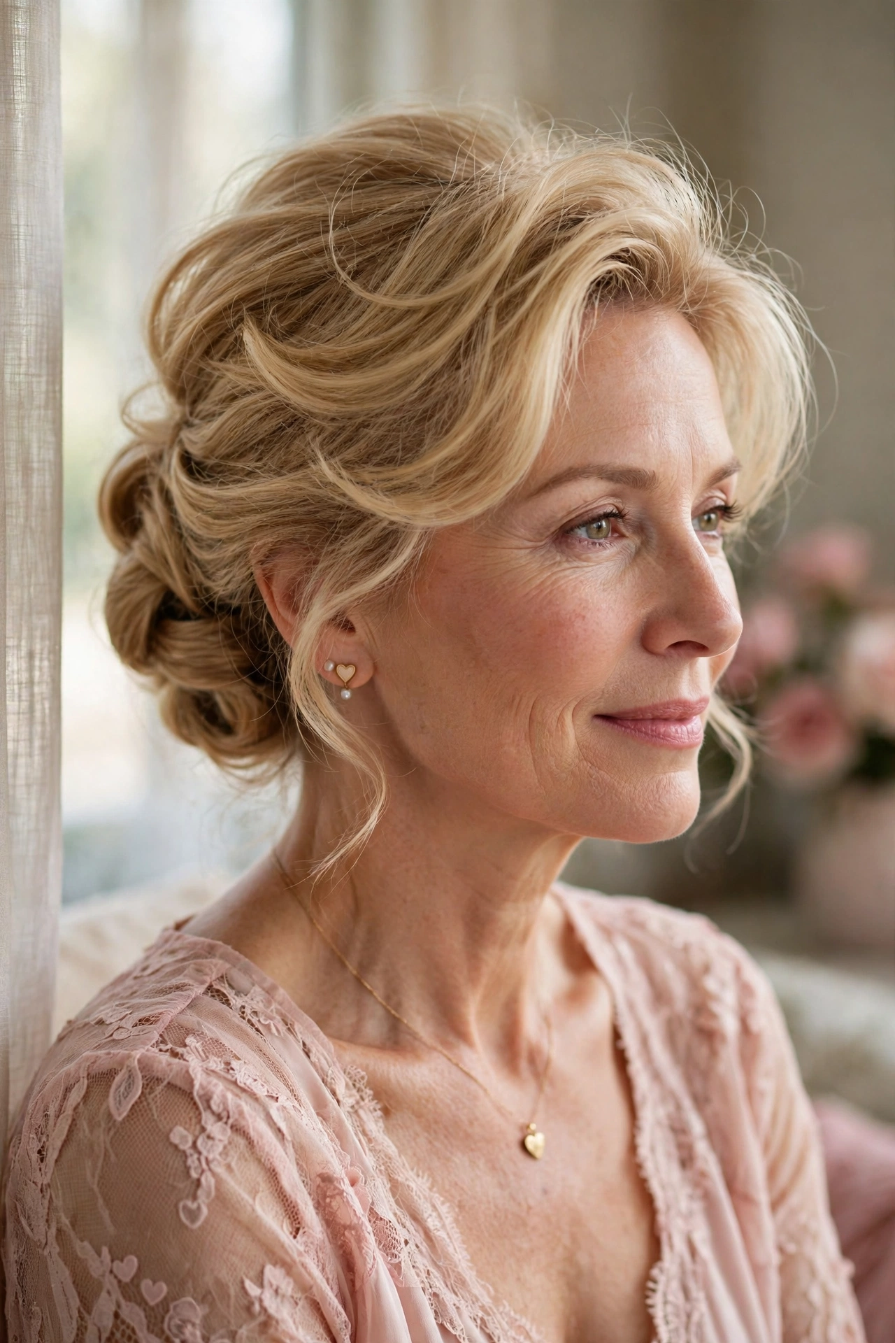 volumised French twist for fine hair in honey blonde with soft teasing