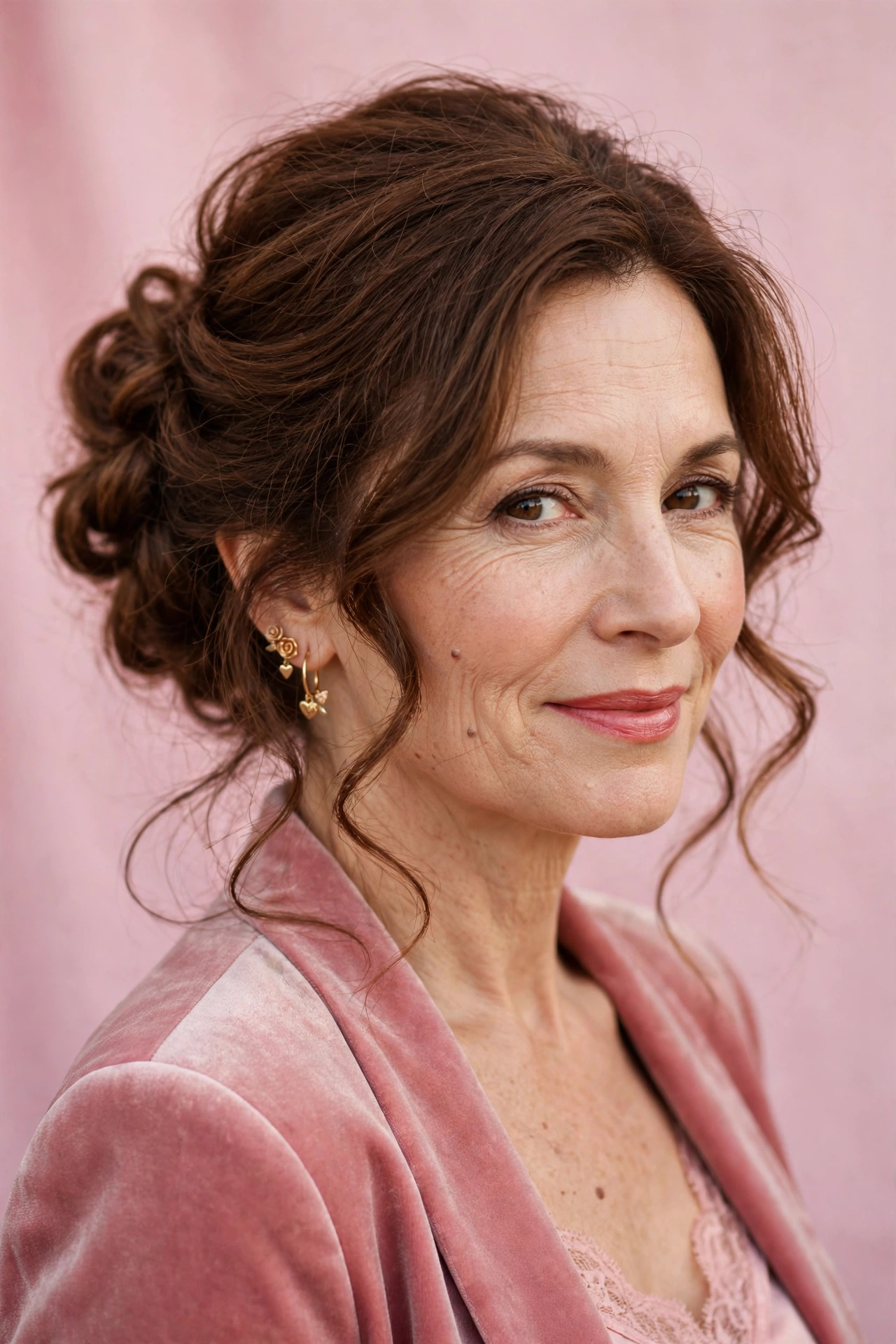 volumised soft knot for fine hair in chestnut brown with evening fullness