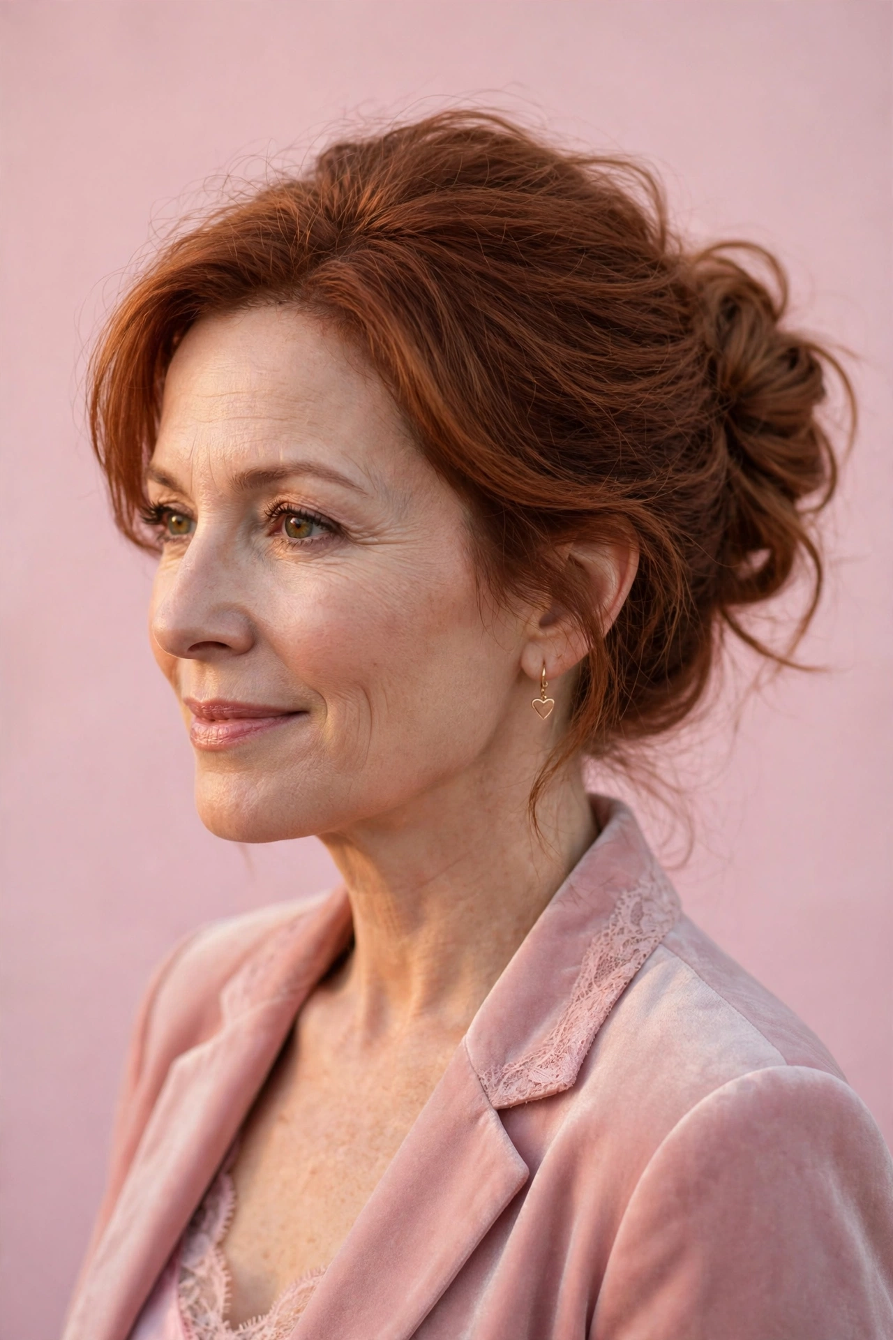 volumised soft knot for fine hair in warm auburn with evening fullness