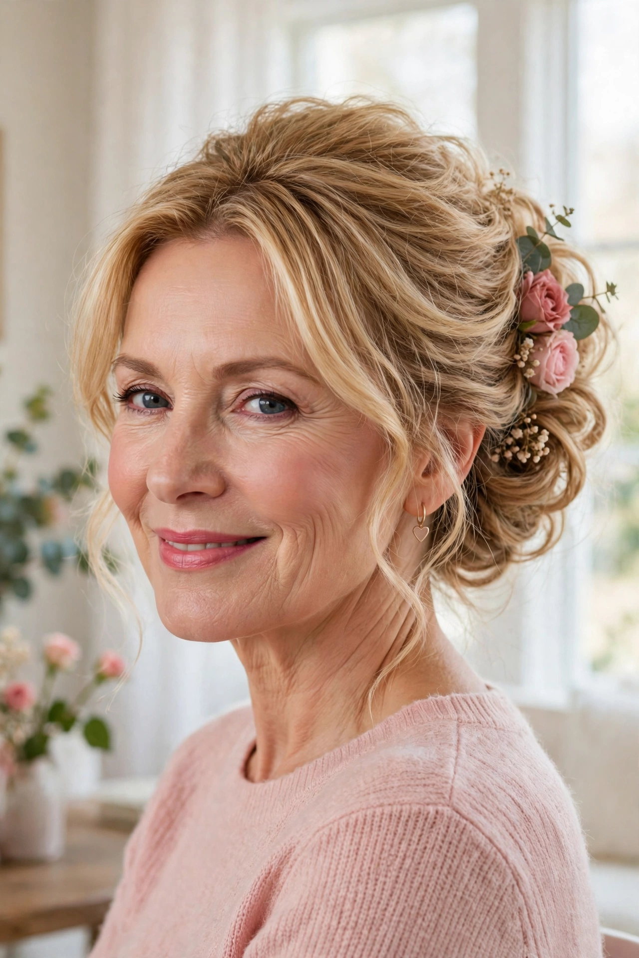 volumised chignon for fine hair in golden blonde with texturising volume