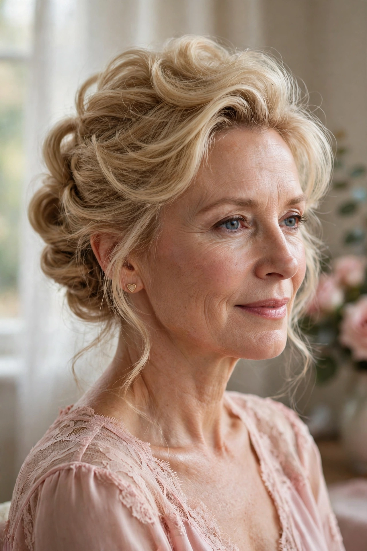 volumised French twist for fine hair in golden blonde with soft teasing