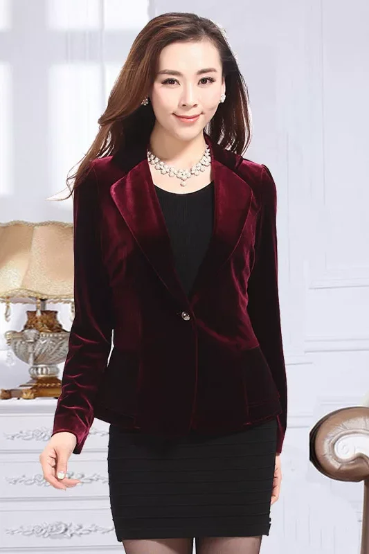 Wine Velvet Blazer and Black Pencil Skirt