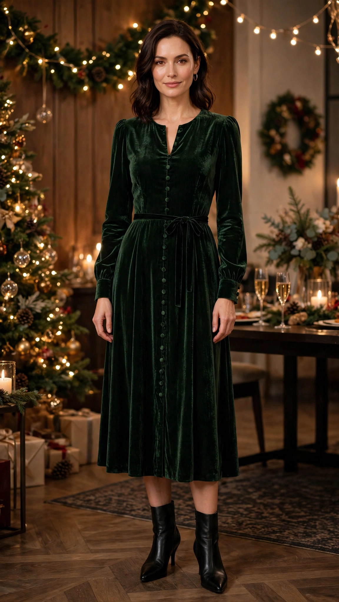 Velvet Midi Dress Outfit 12