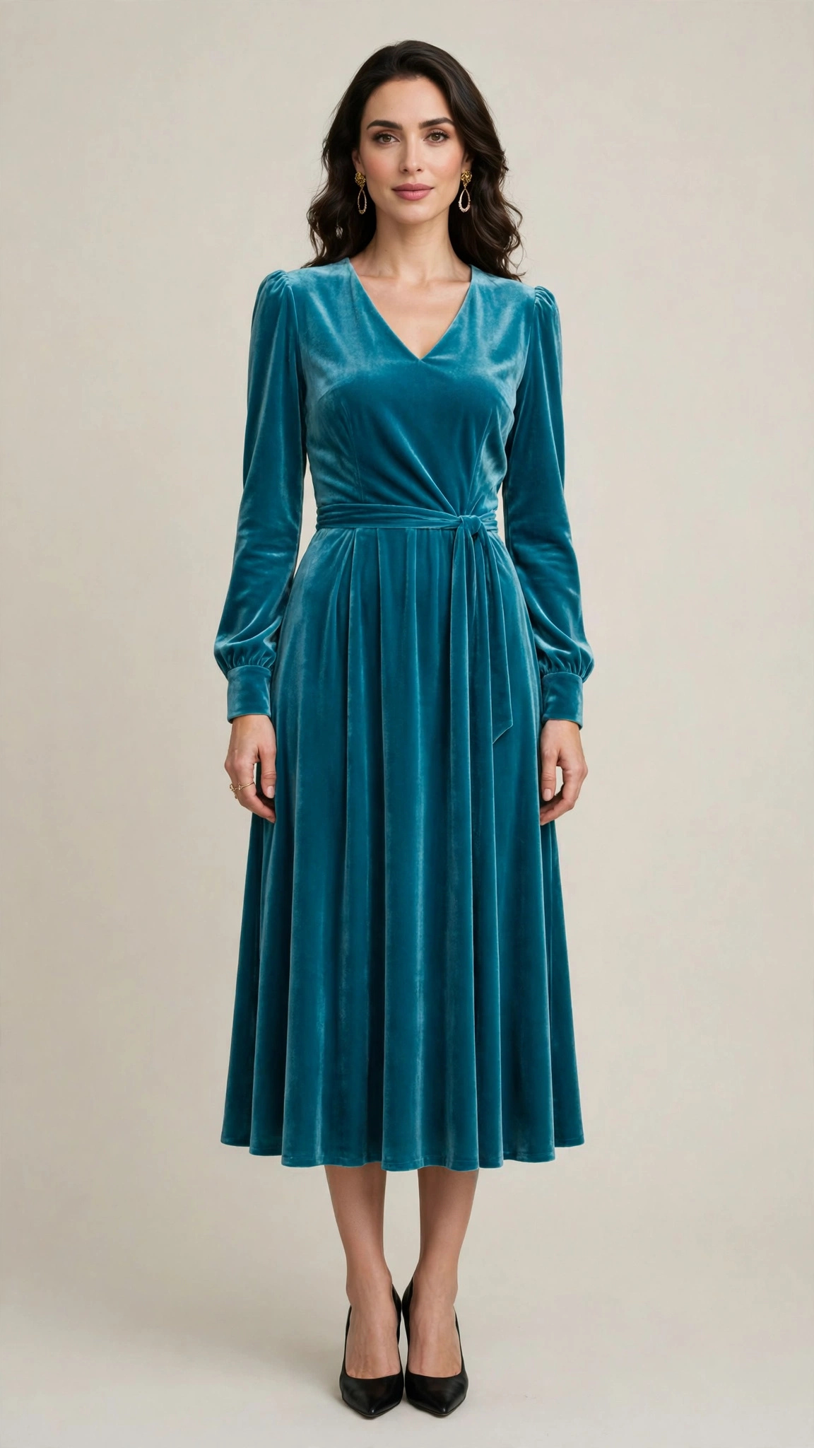 Velvet Midi Dress Outfit 33