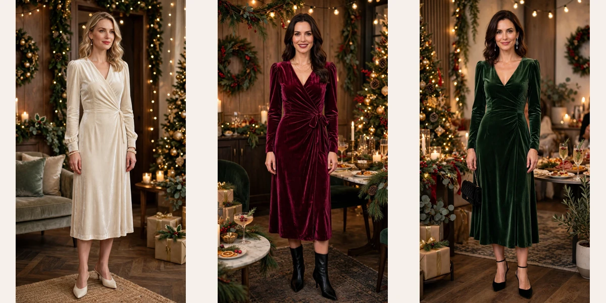Velvet Midi Dress Outfit featured