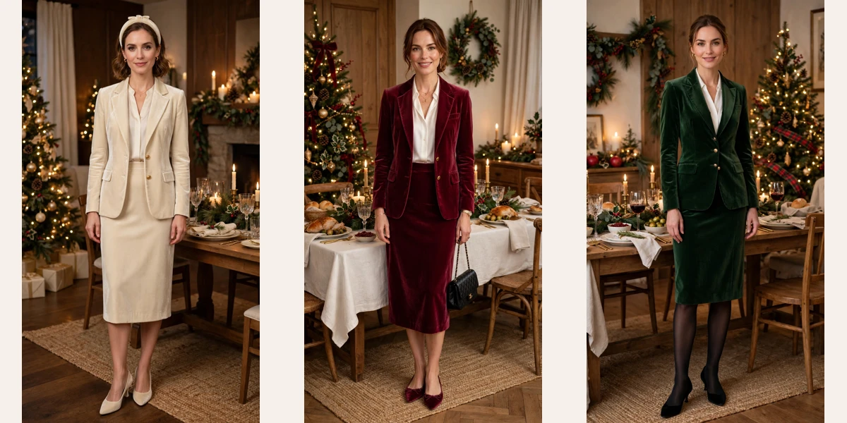 Velvet Skirt Suit Outfit featured