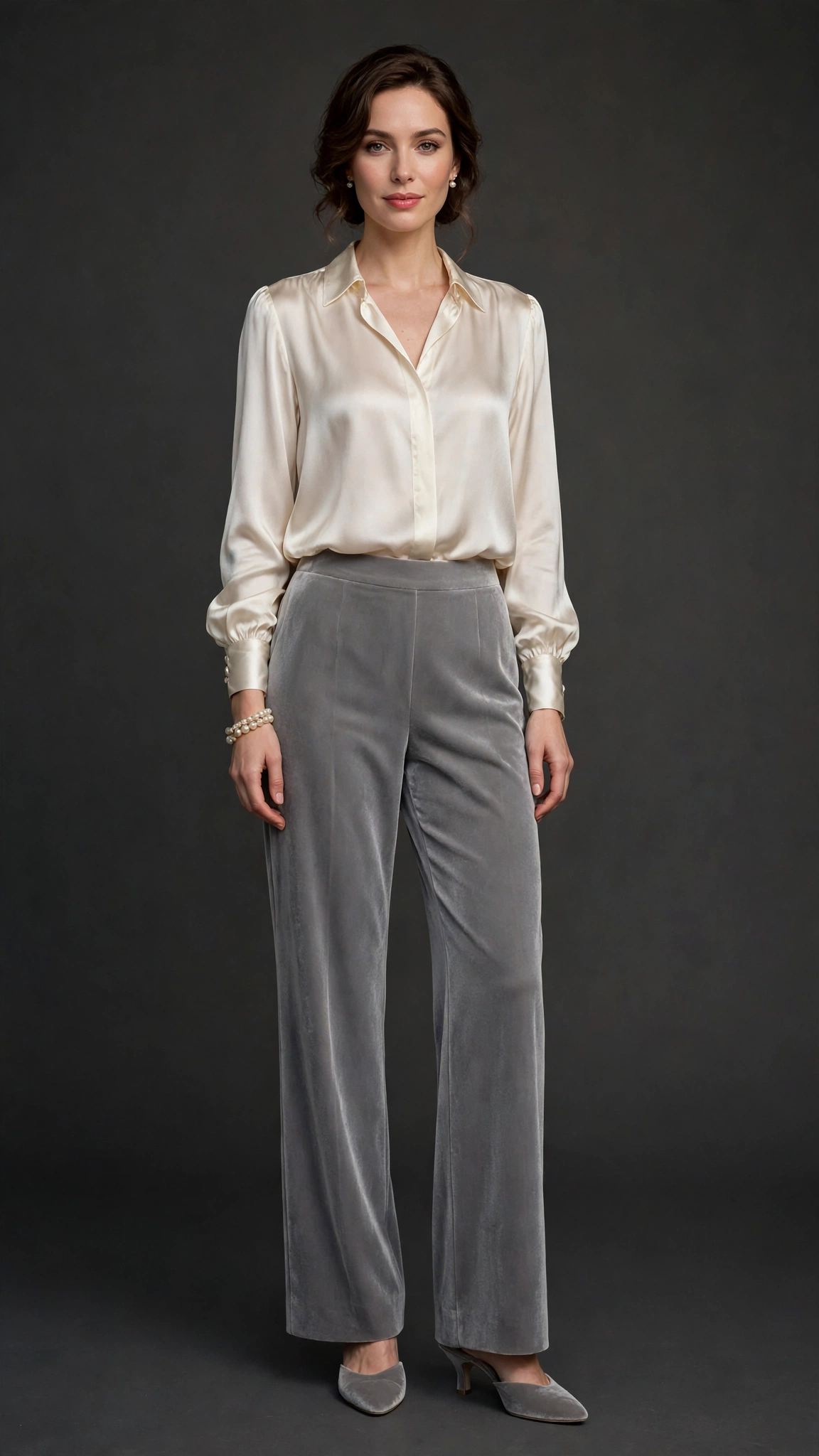 Velvet Trousers and Silk Blouse Outfit 3