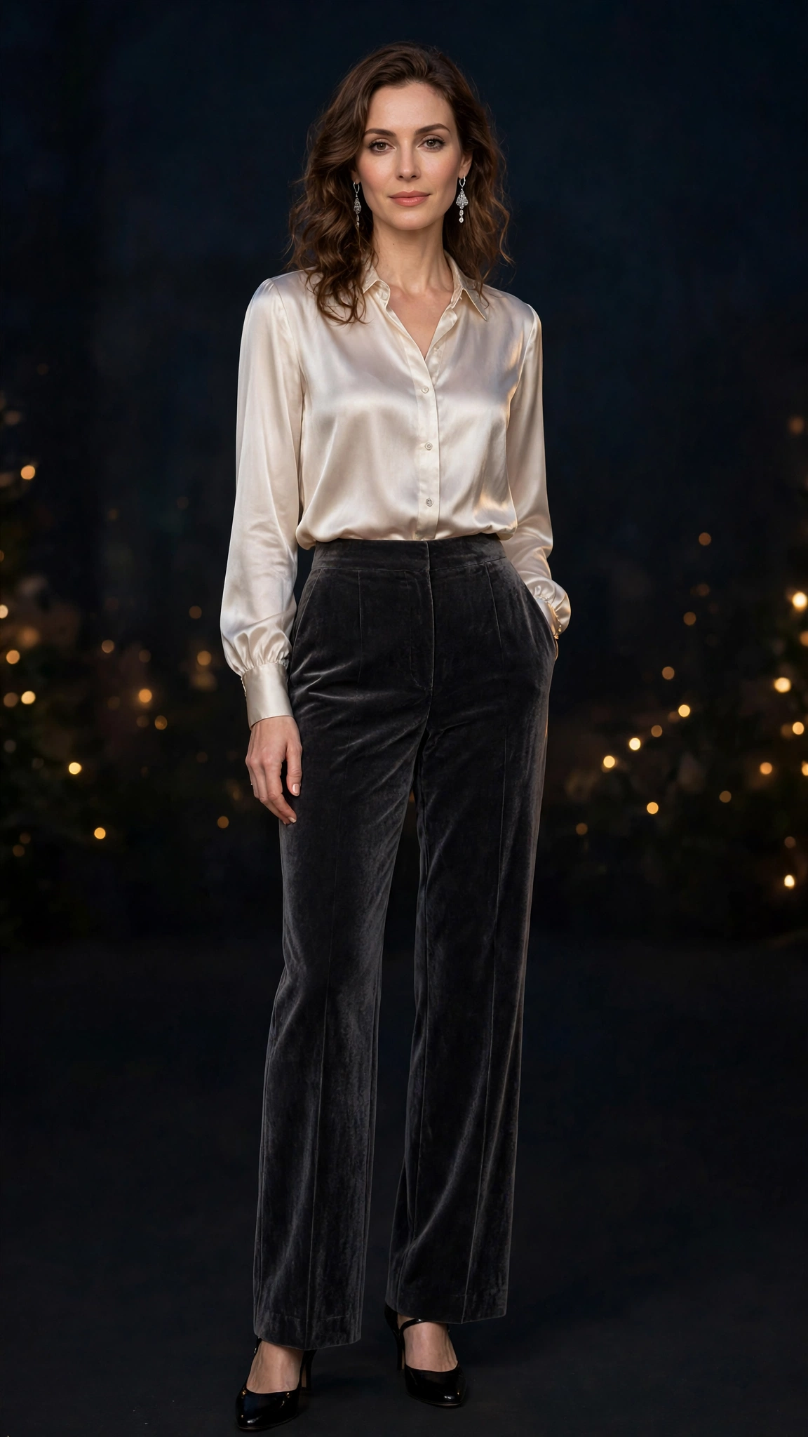 Velvet Trousers and Silk Blouse Outfit 5