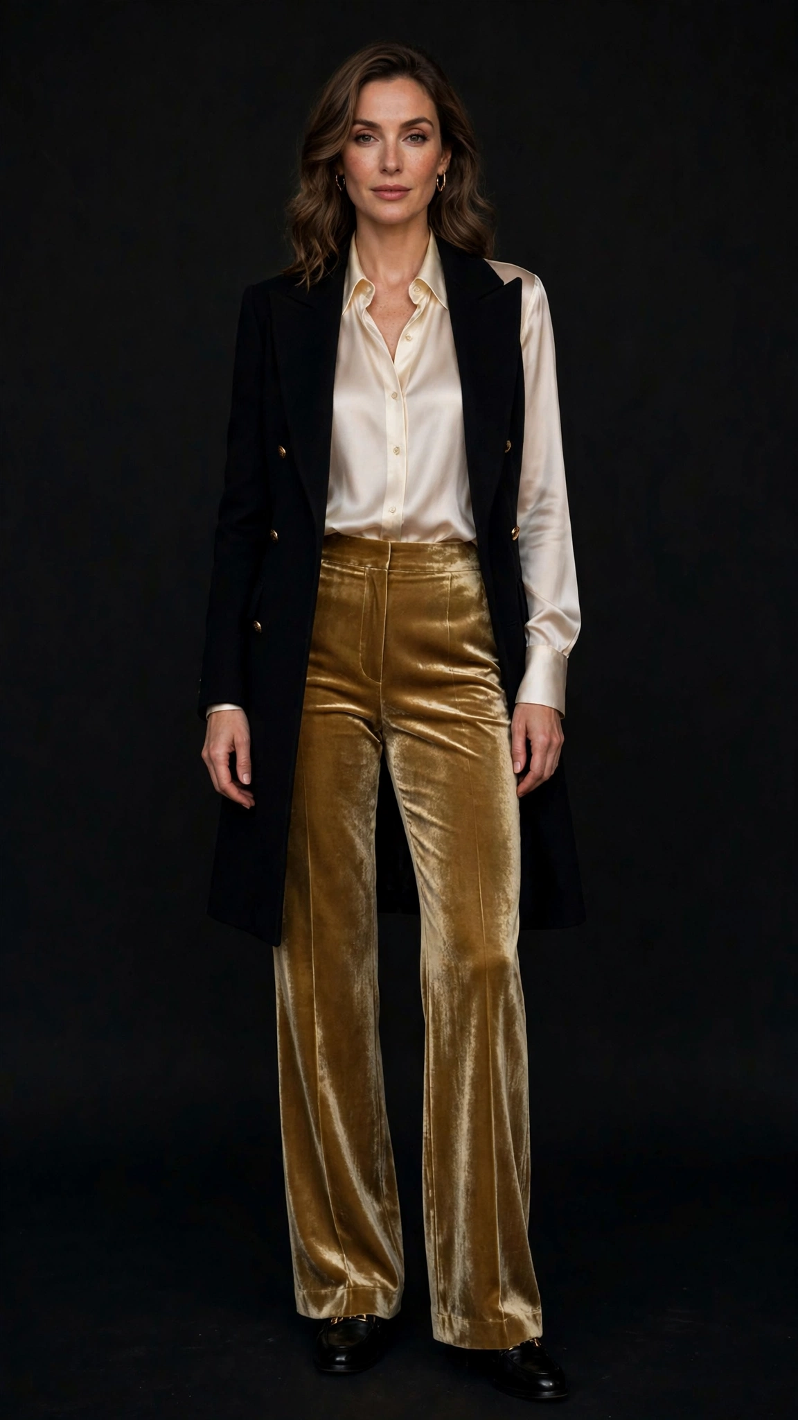 Velvet Trousers and Silk Blouse Outfit 6