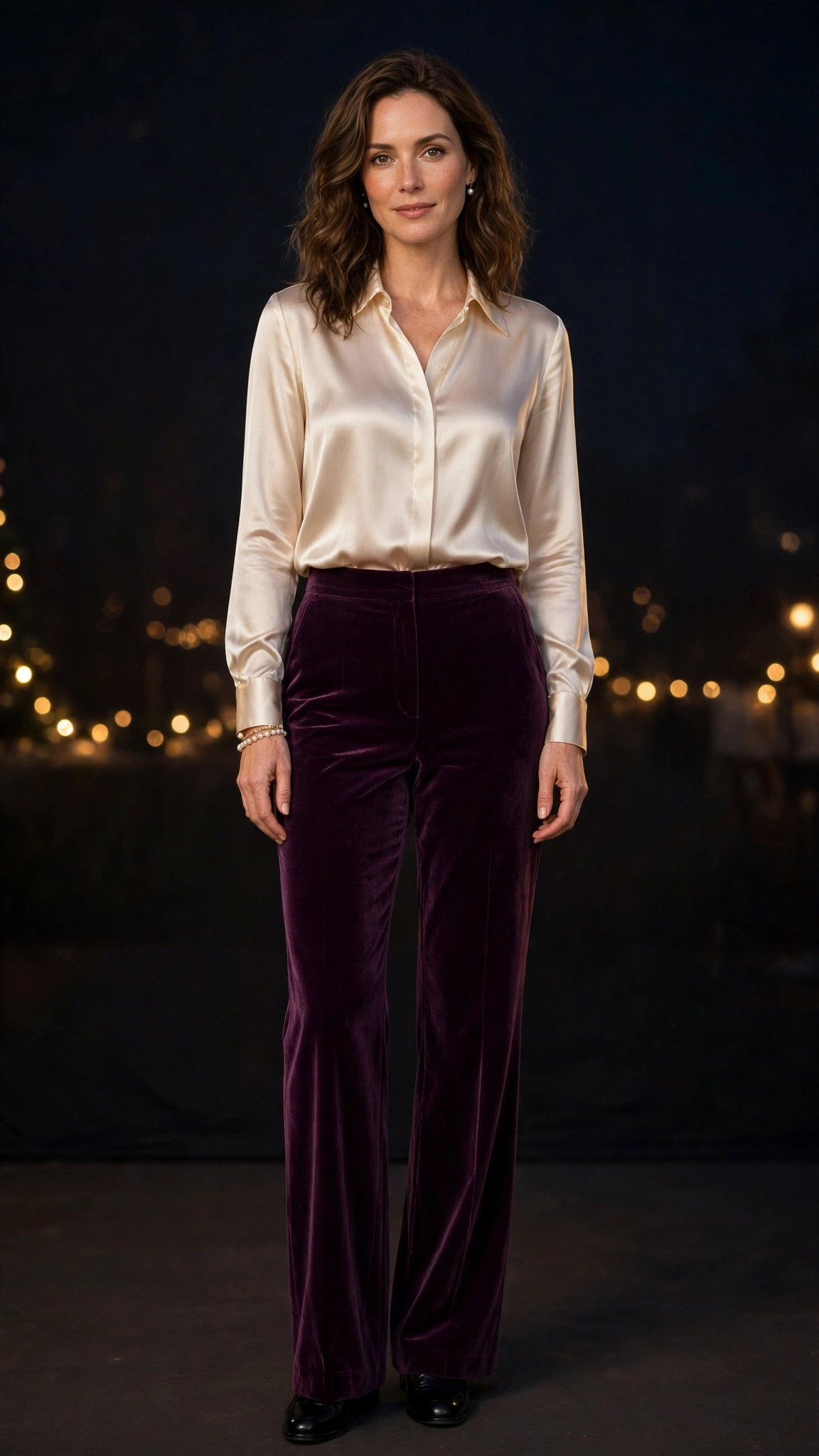 Velvet Trousers and Silk Blouse Outfit 8