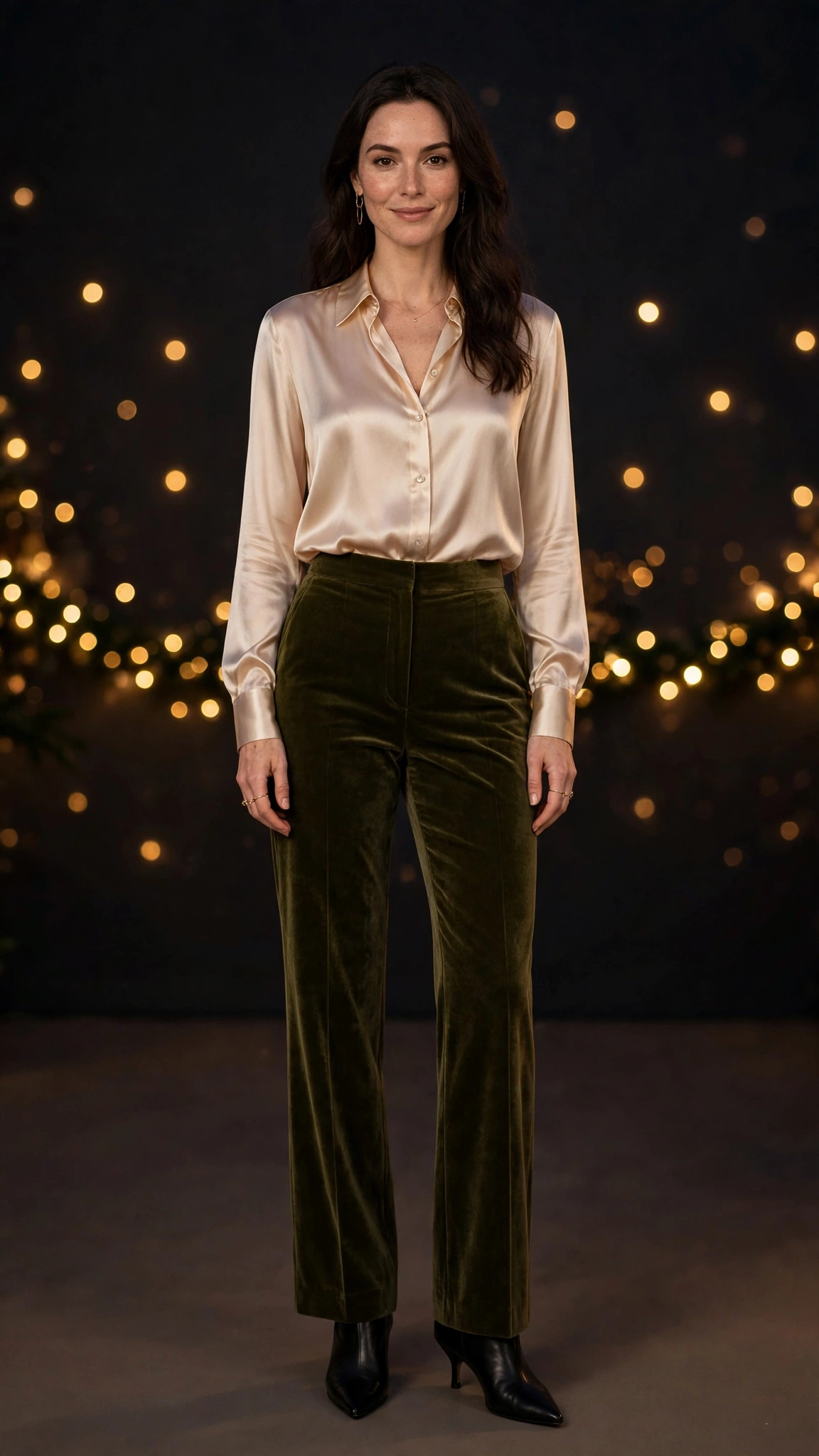 Velvet Trousers and Silk Blouse Outfit 9
