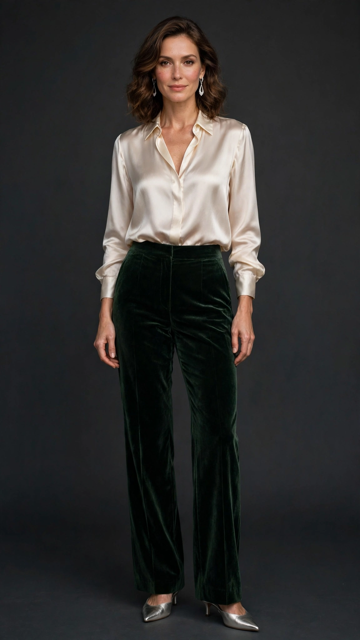 Velvet Trousers and Silk Blouse Outfit 10