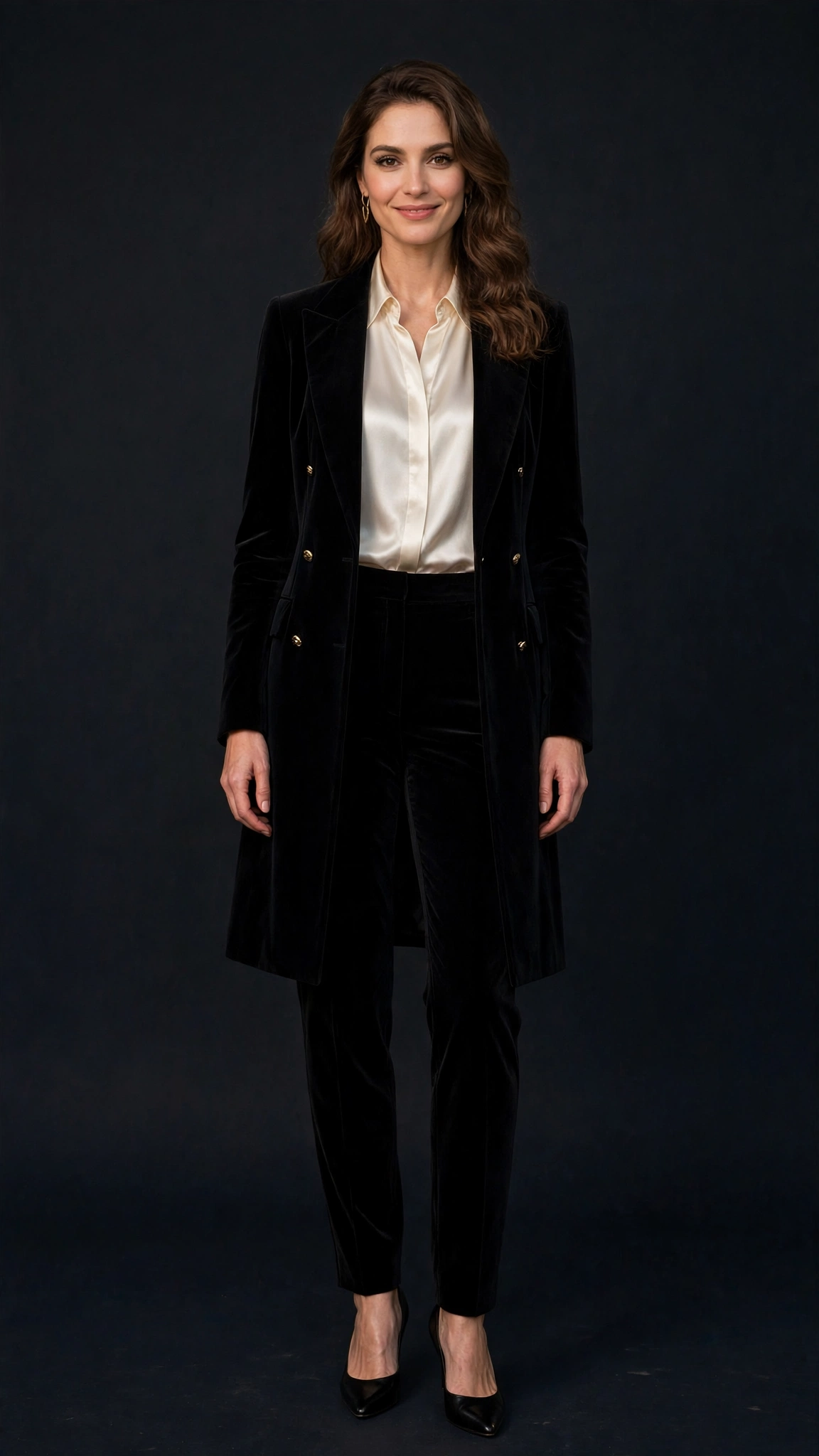 Velvet Trousers and Silk Blouse Outfit 11