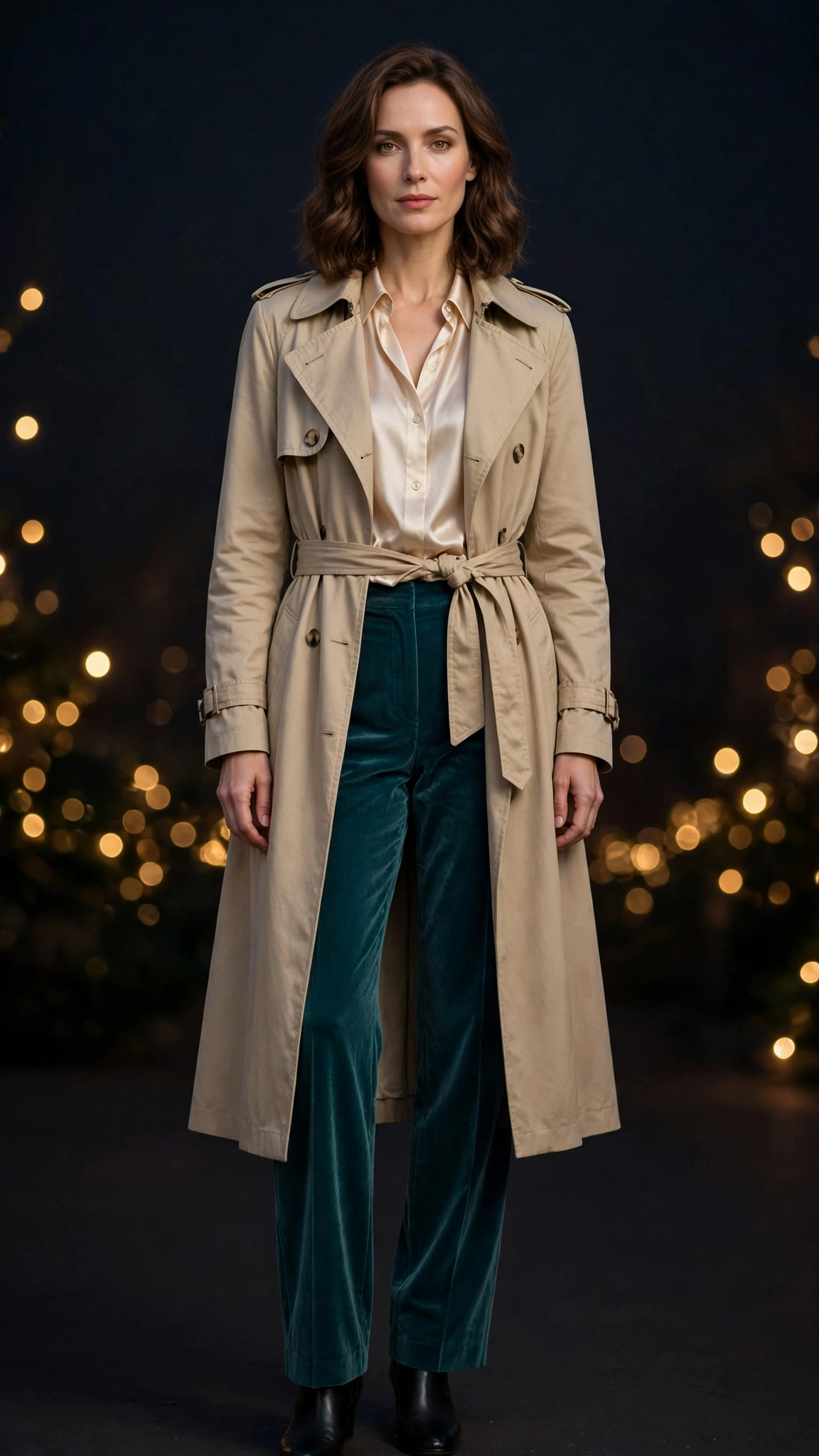 Velvet Trousers and Silk Blouse Outfit 12