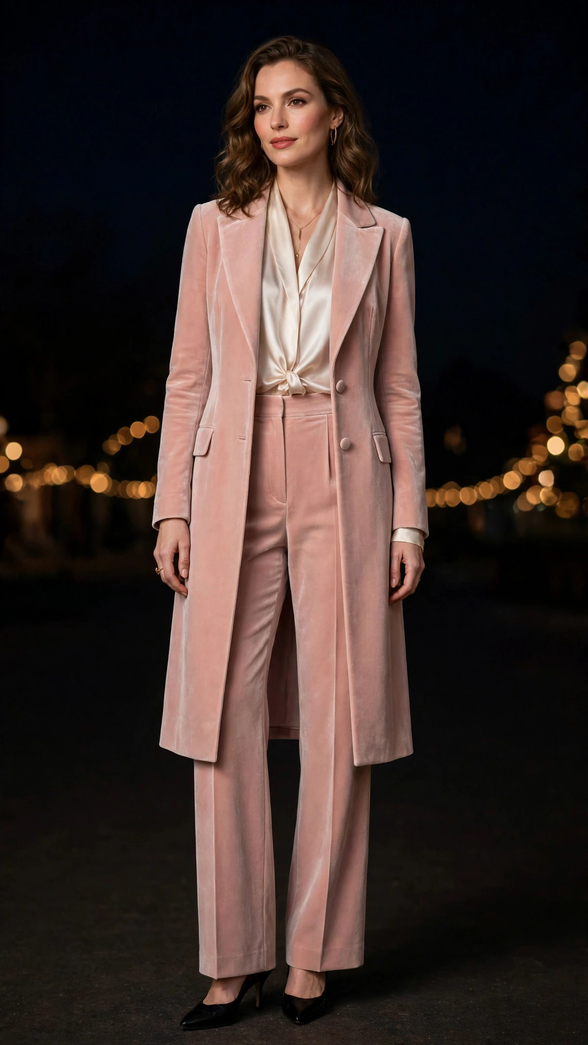 Velvet Trousers and Silk Blouse Outfit 16