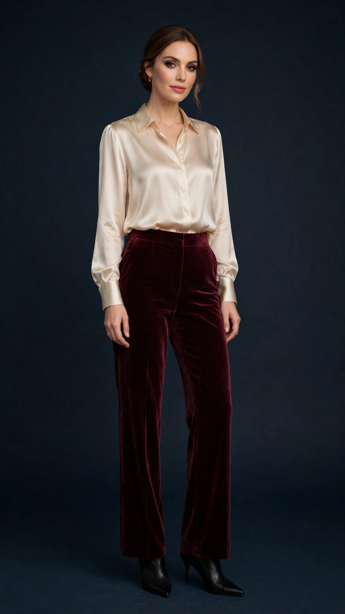Velvet Trousers and Silk Blouse Outfit 19
