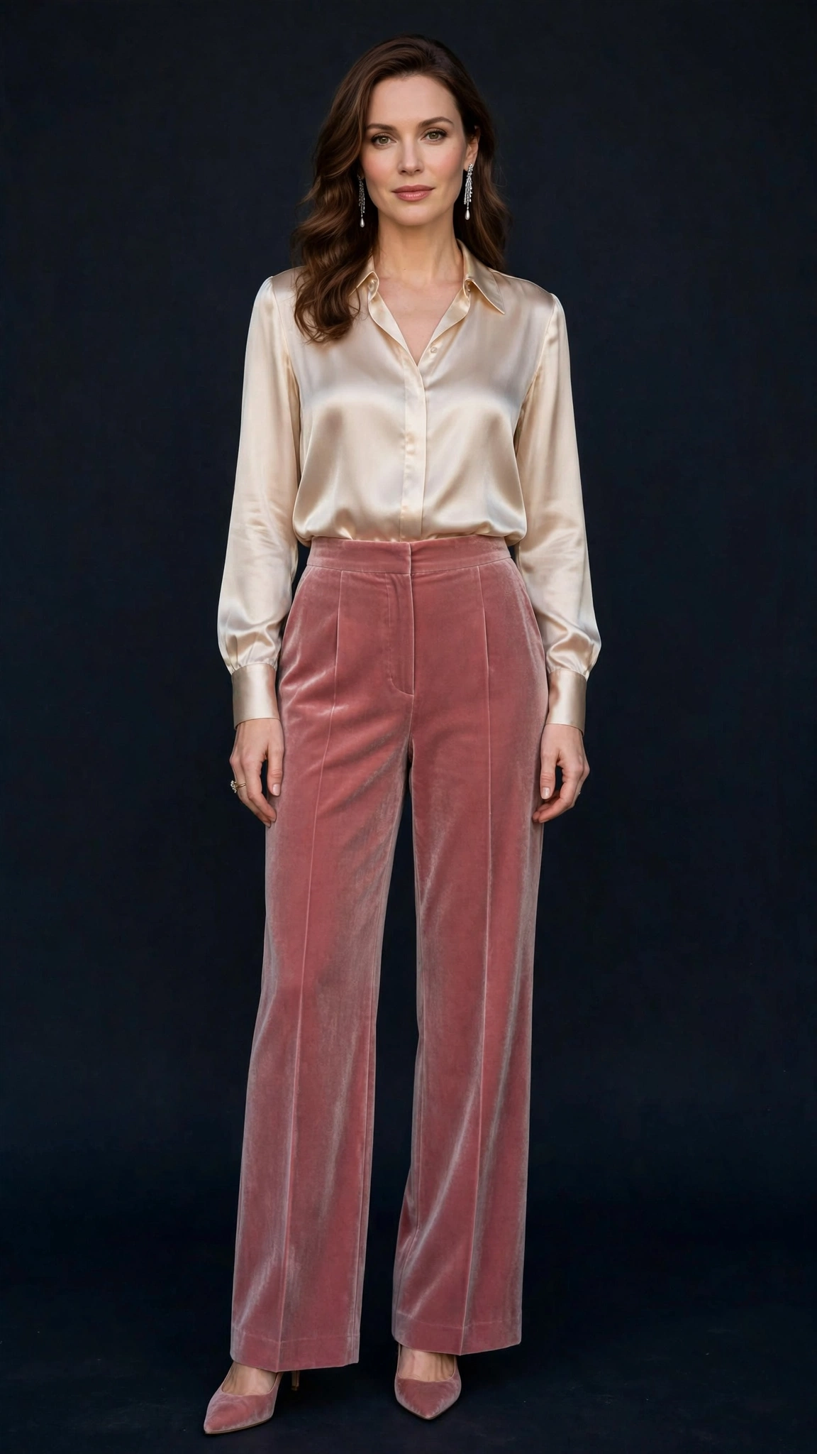 Velvet Trousers and Silk Blouse Outfit 20