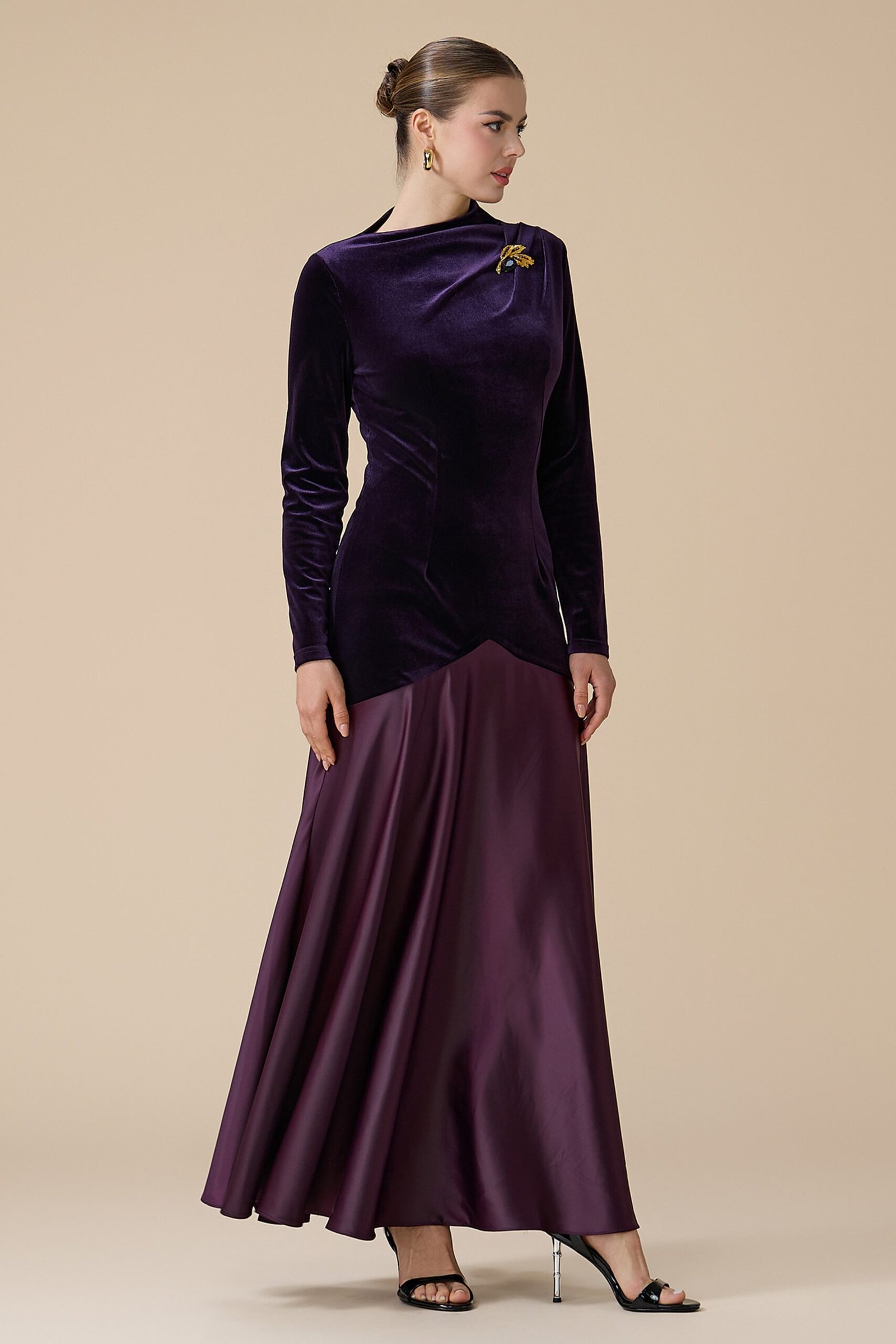 Plum Velvet Tuxedo Jacket with a Plum Satin Skirt