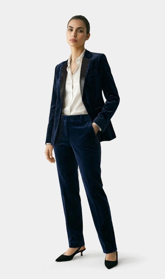 Navy Velvet Tuxedo Jacket with a White Shirt