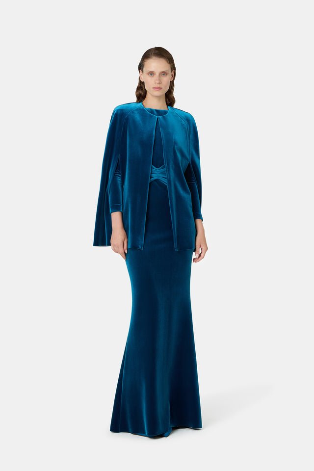 Teal Velvet Tuxedo Jacket with a Matching Gown